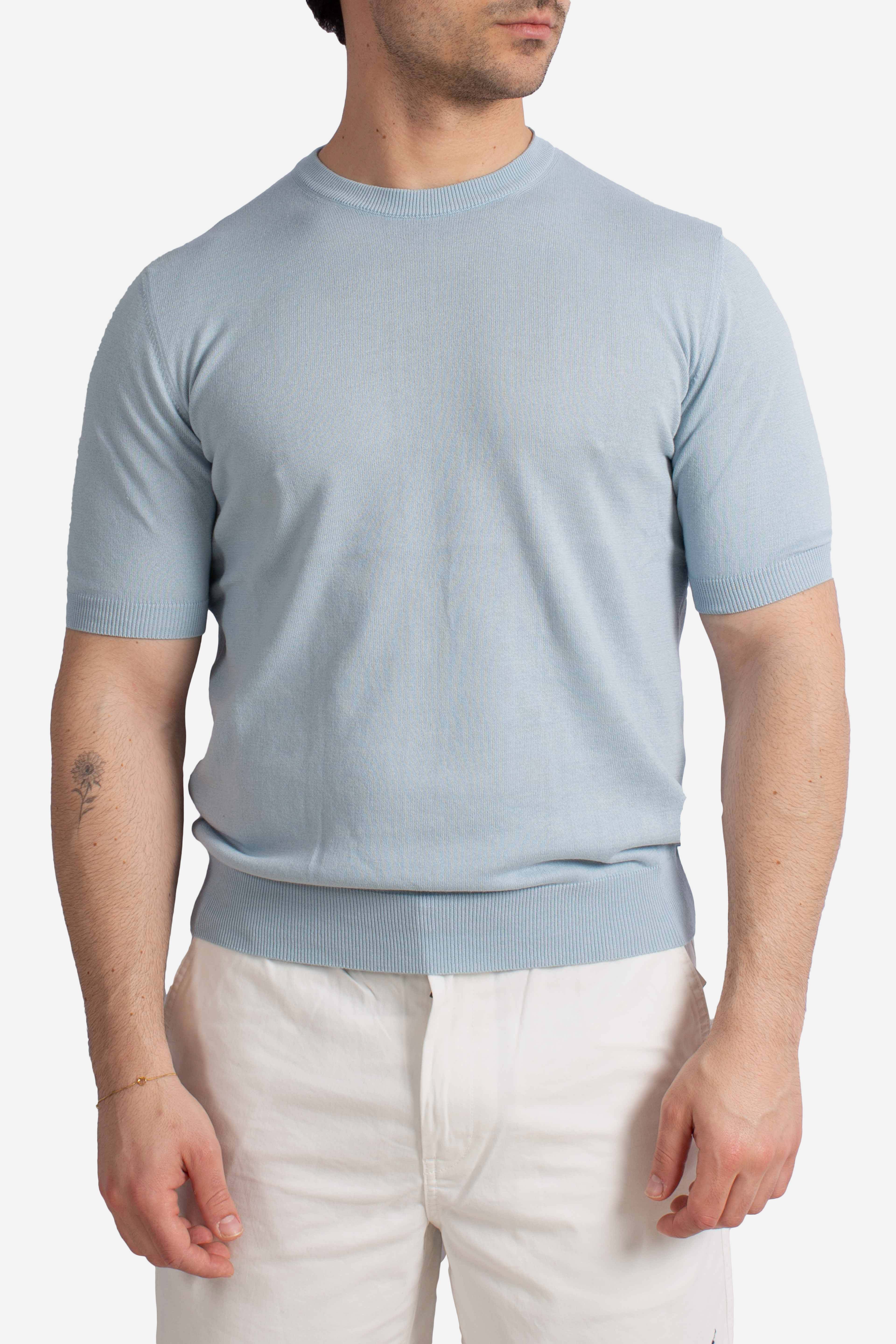 Maglia Cristian girocollo in cotone celeste