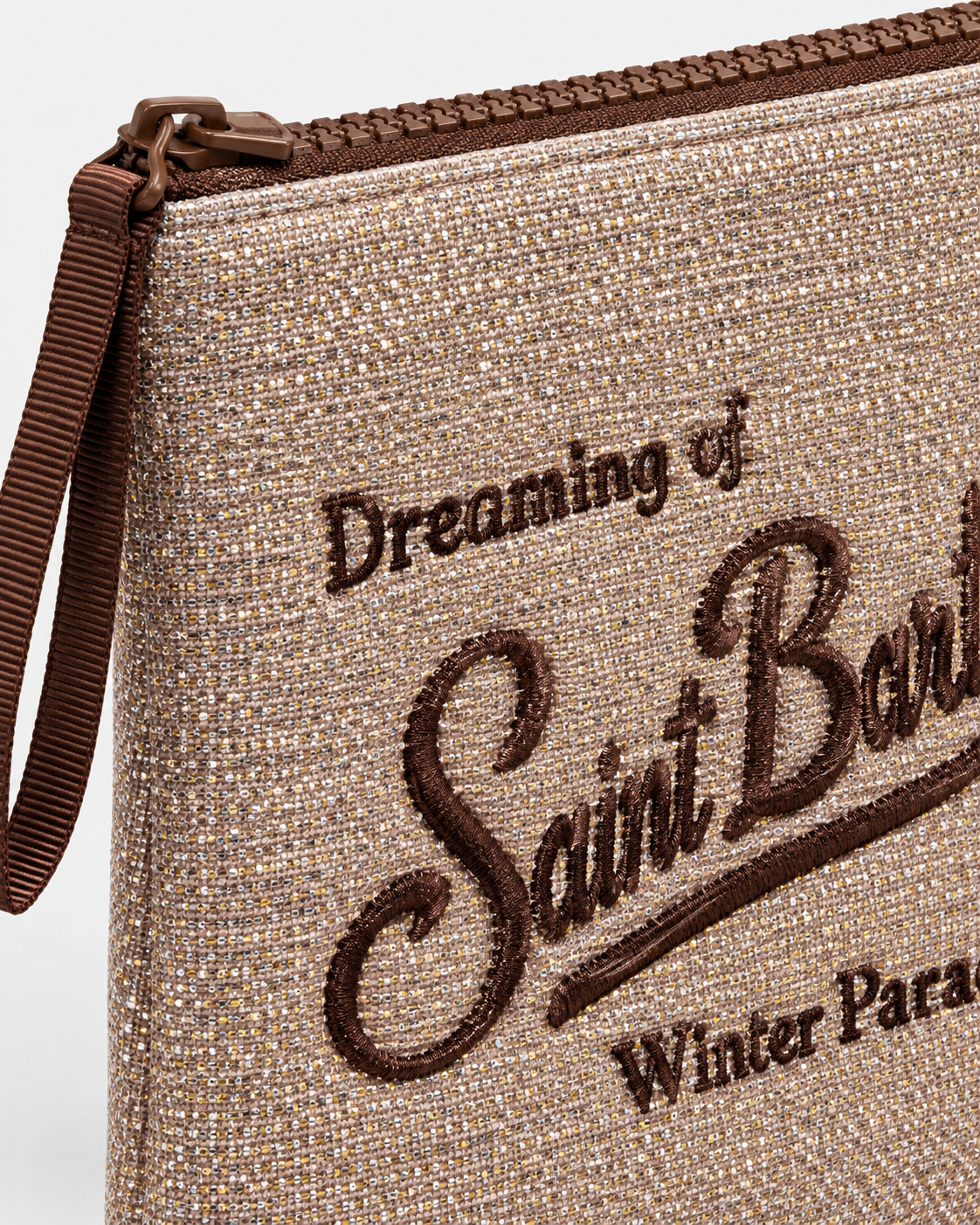 MC2 Saint Barth Pochette Donna Aline Lurex Beige con Ricamo Marrone