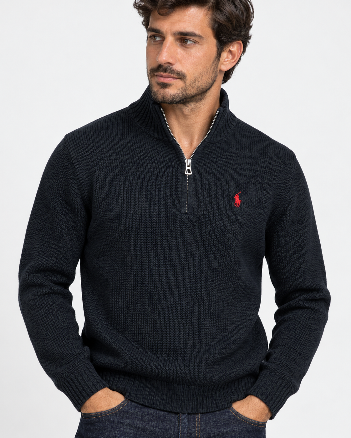 Polo Ralph Lauren Maglione Uomo Mezza Zip in Cotone Nero