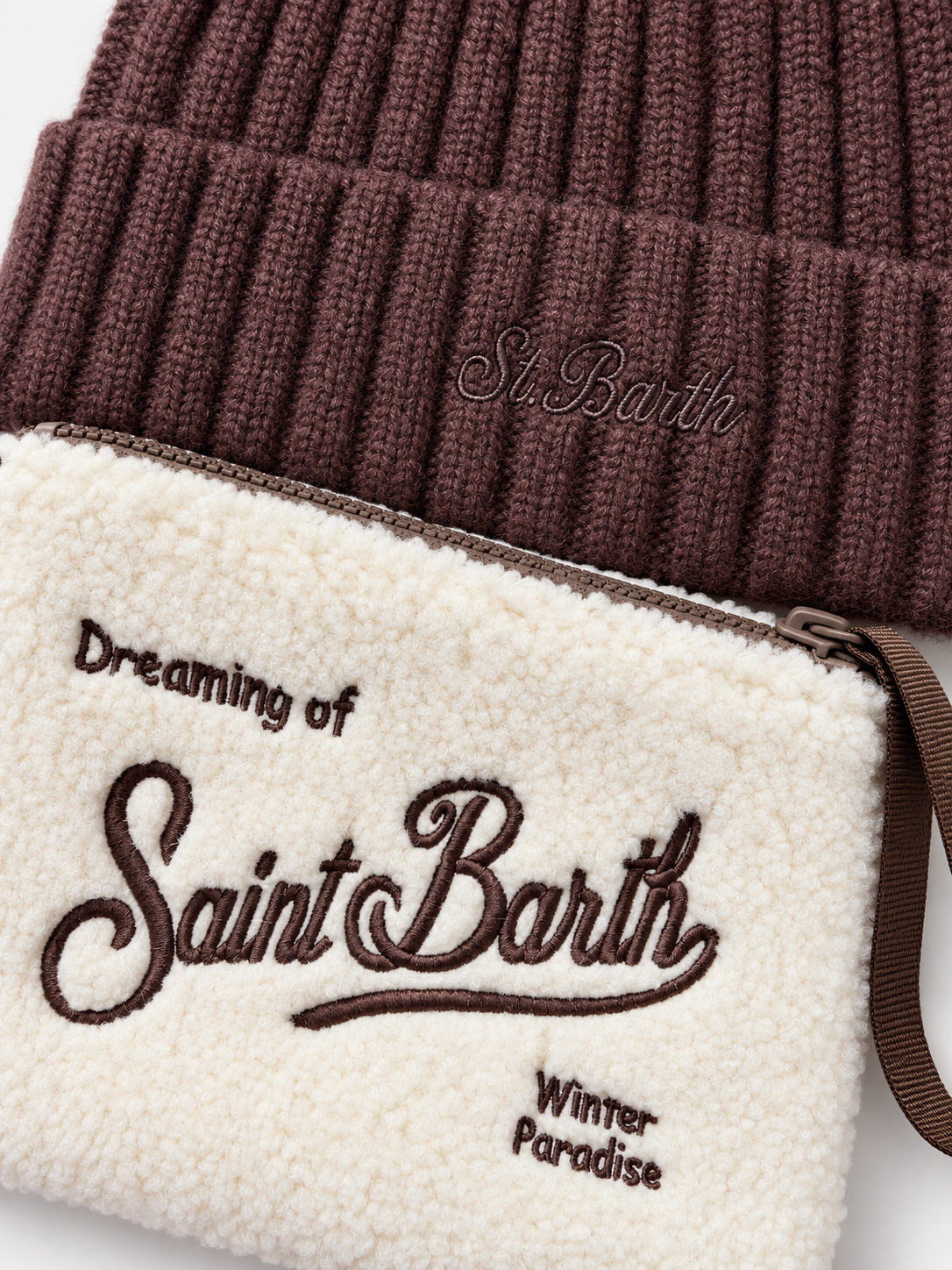 MC2 Saint Barth Christmas Box Donna con Berretto Marrone e Pochette Panna
