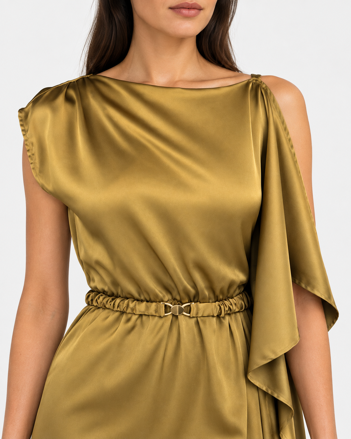 Dixie abito midi donna satinato olio con cintura