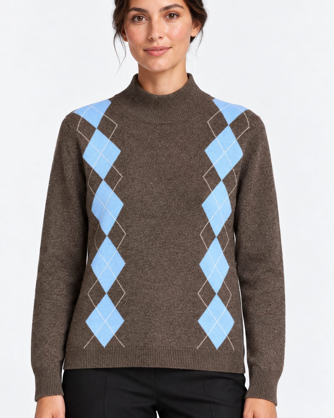 Gran Sasso Maglia Lupetto Donna Marrone a Rombi in Lana e Cashmere
