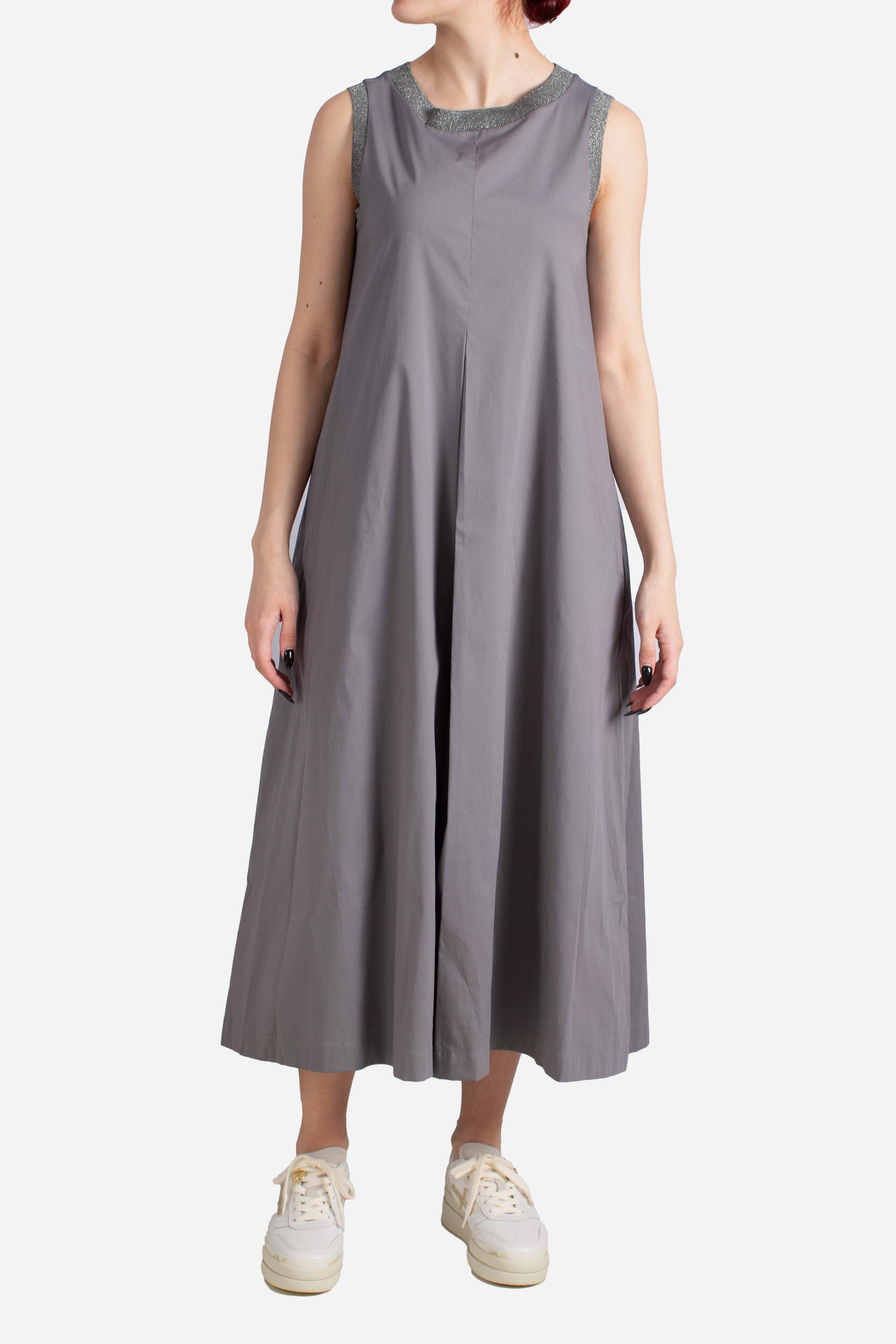 Abito lungo in cotone stretch con profili lurex grigio