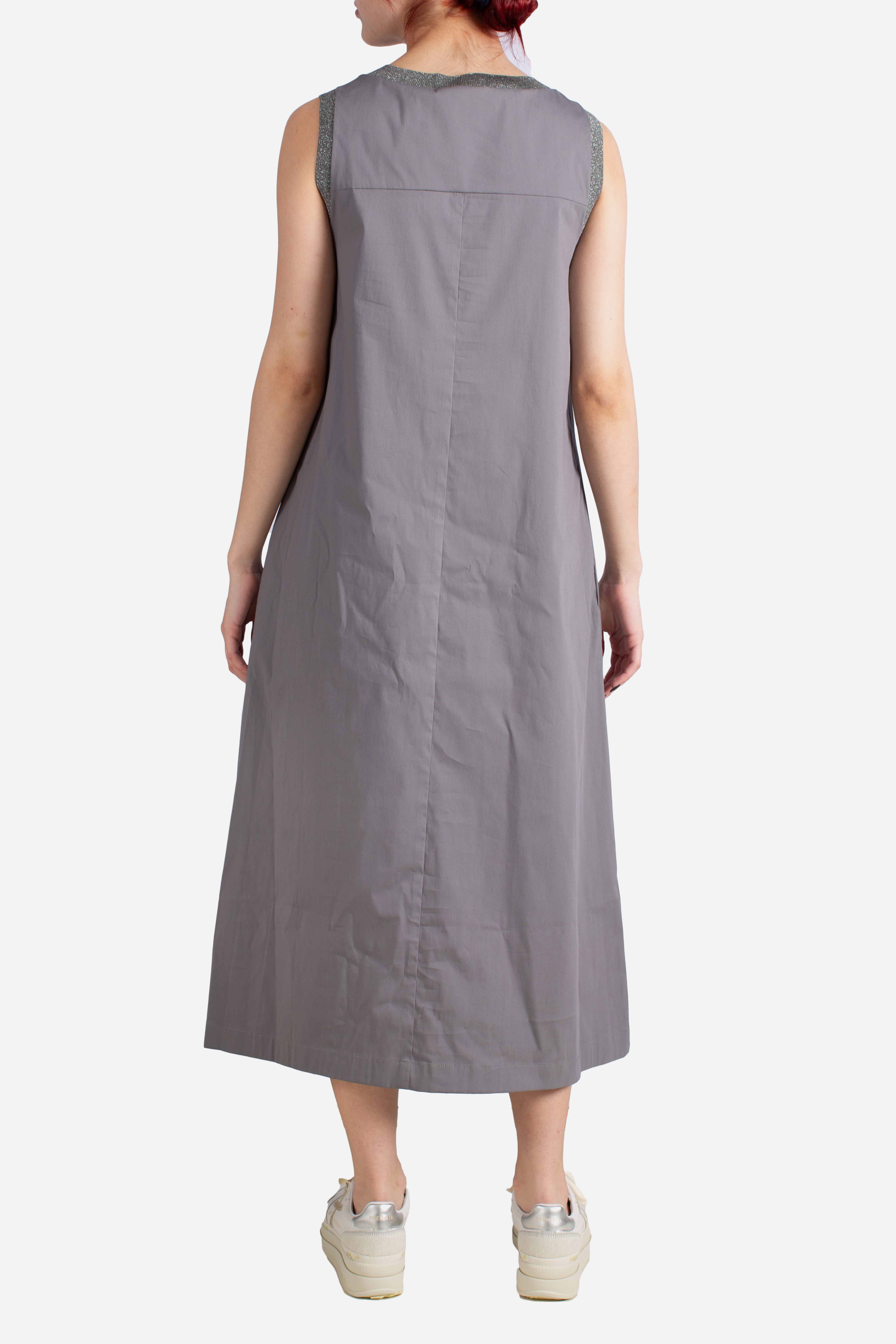 Abito lungo in cotone stretch con profili lurex grigio