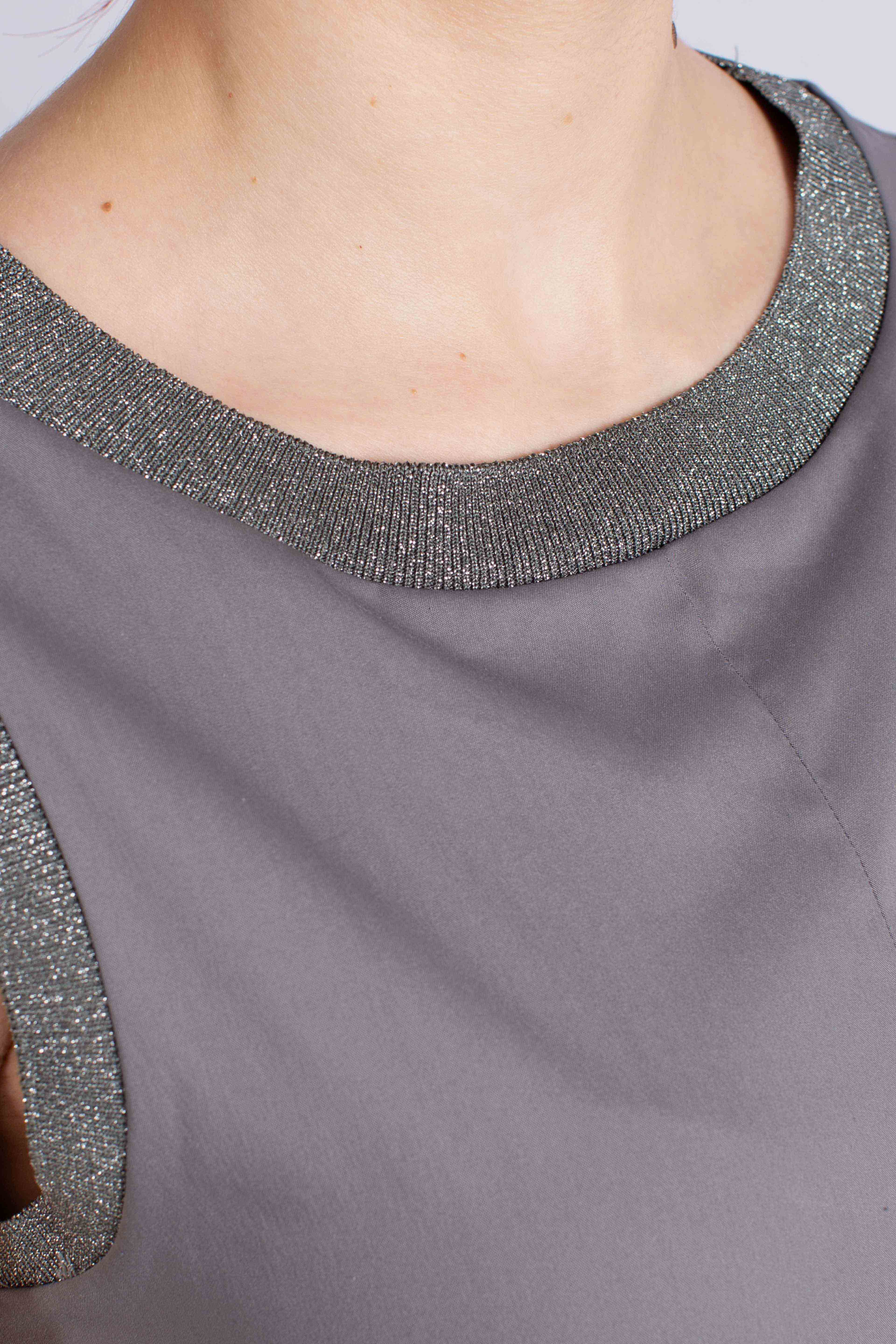 Abito lungo in cotone stretch con profili lurex grigio