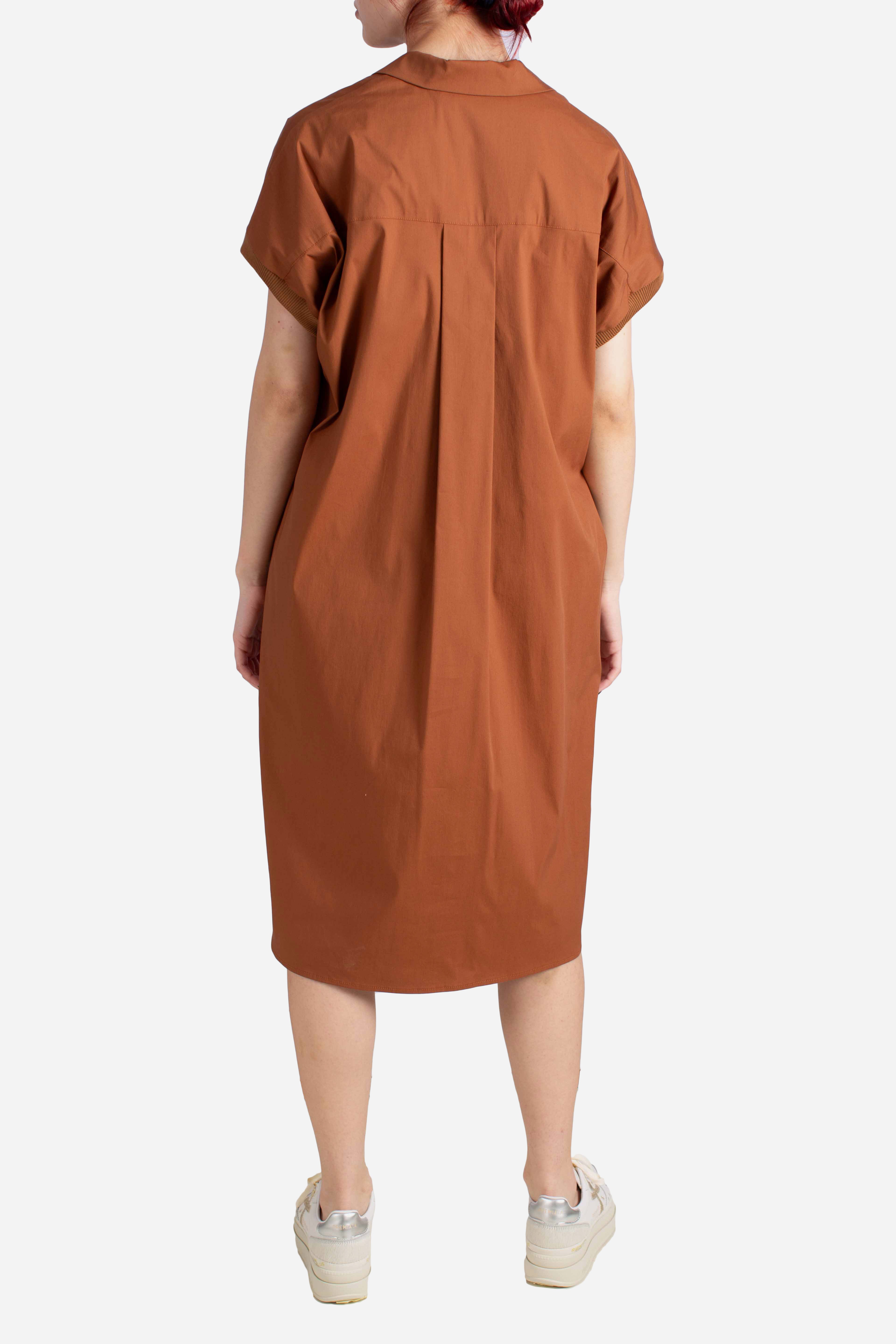 Abito midi chemisier con colletto e tasche tabacco