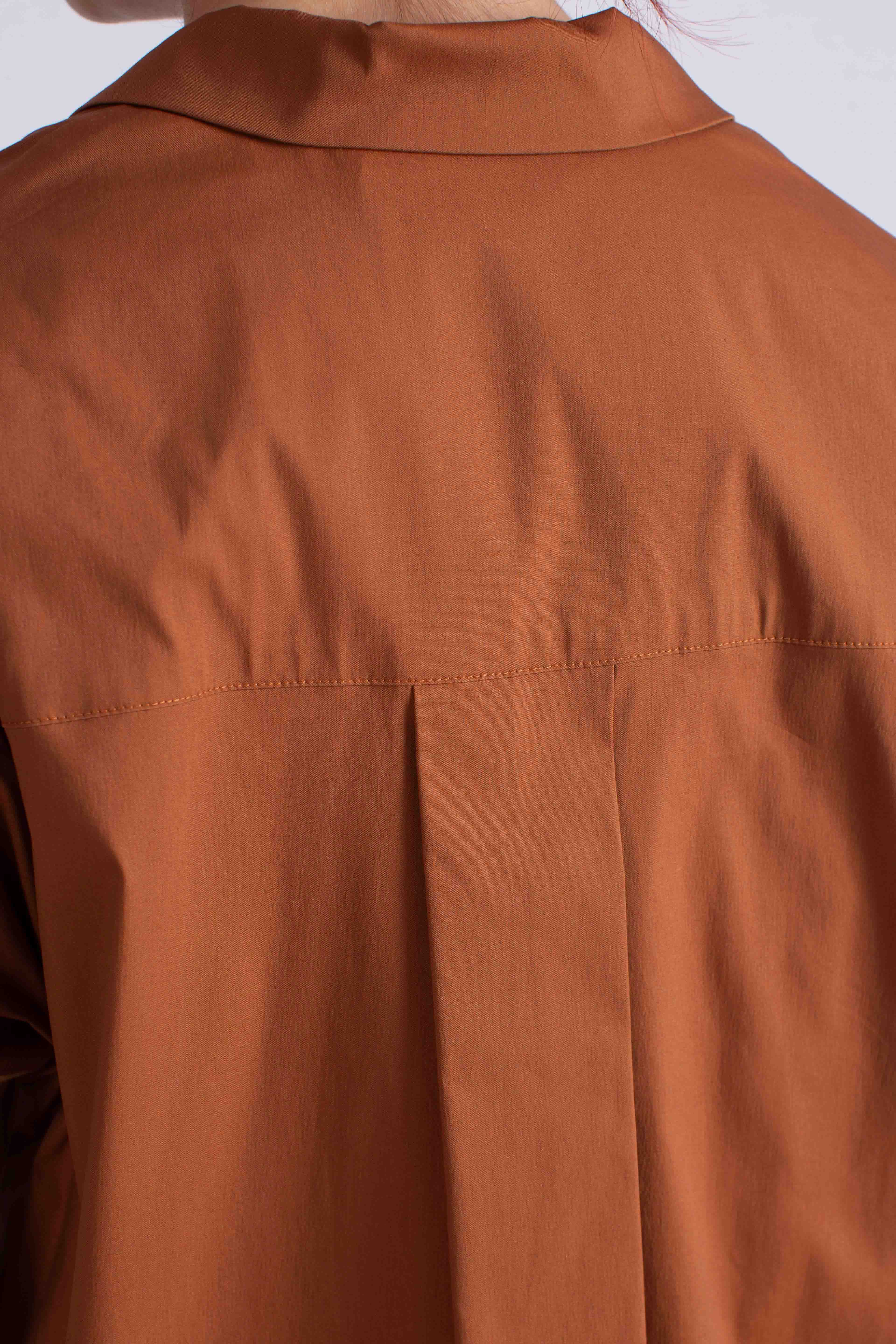 Abito midi chemisier con colletto e tasche tabacco