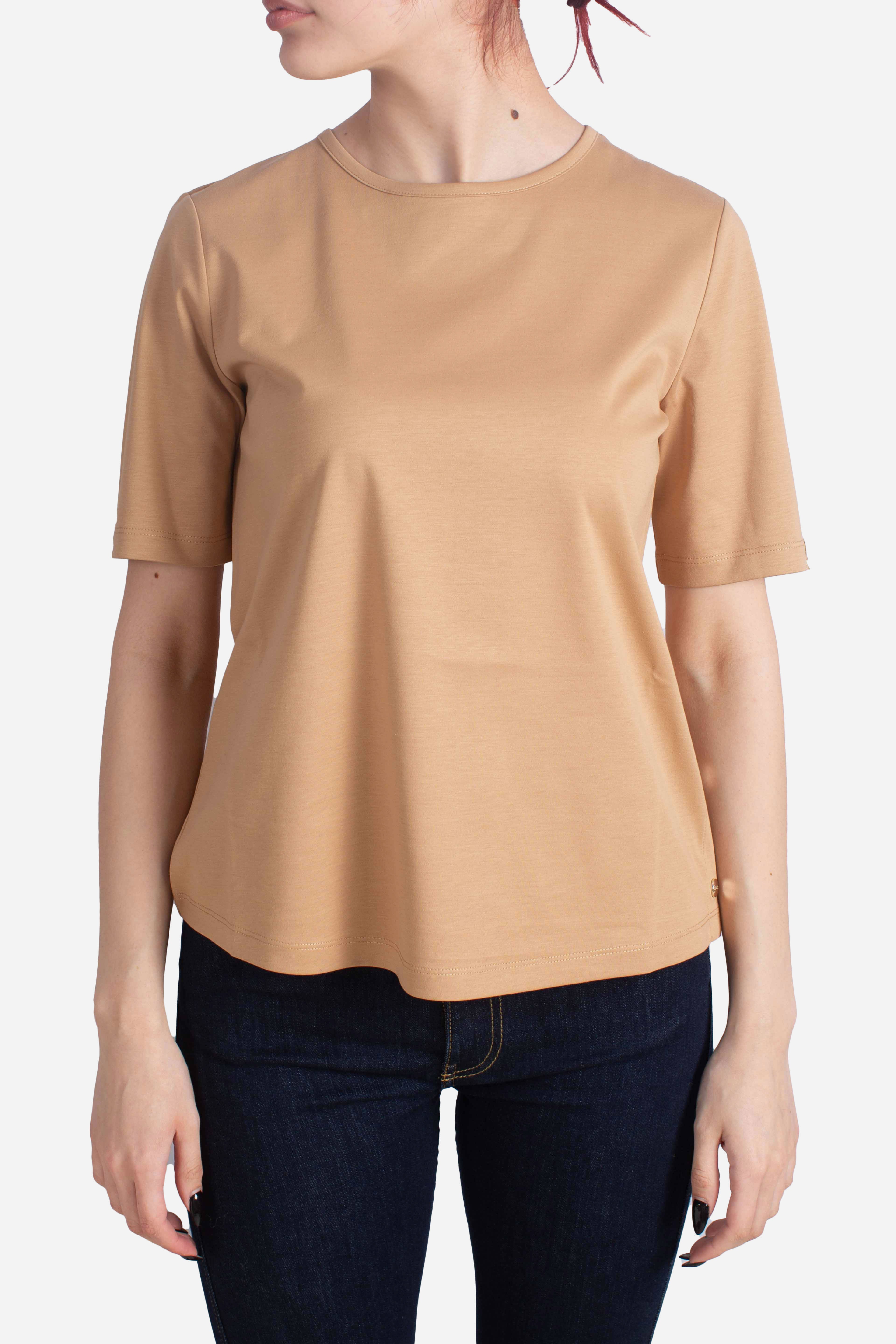 T-shirt in ever cotton interlock e monogram lurex cammello