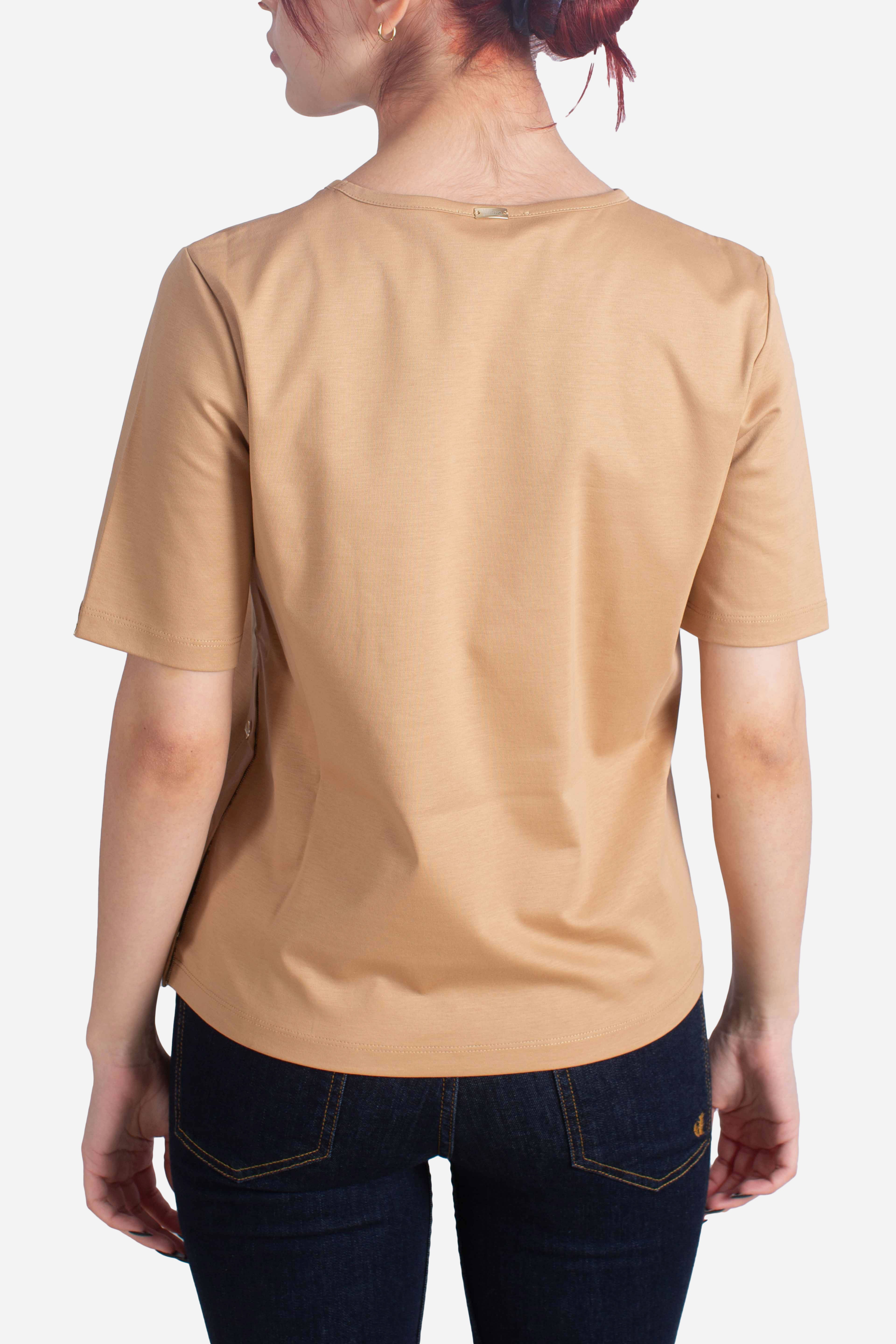 T-shirt in ever cotton interlock e monogram lurex cammello