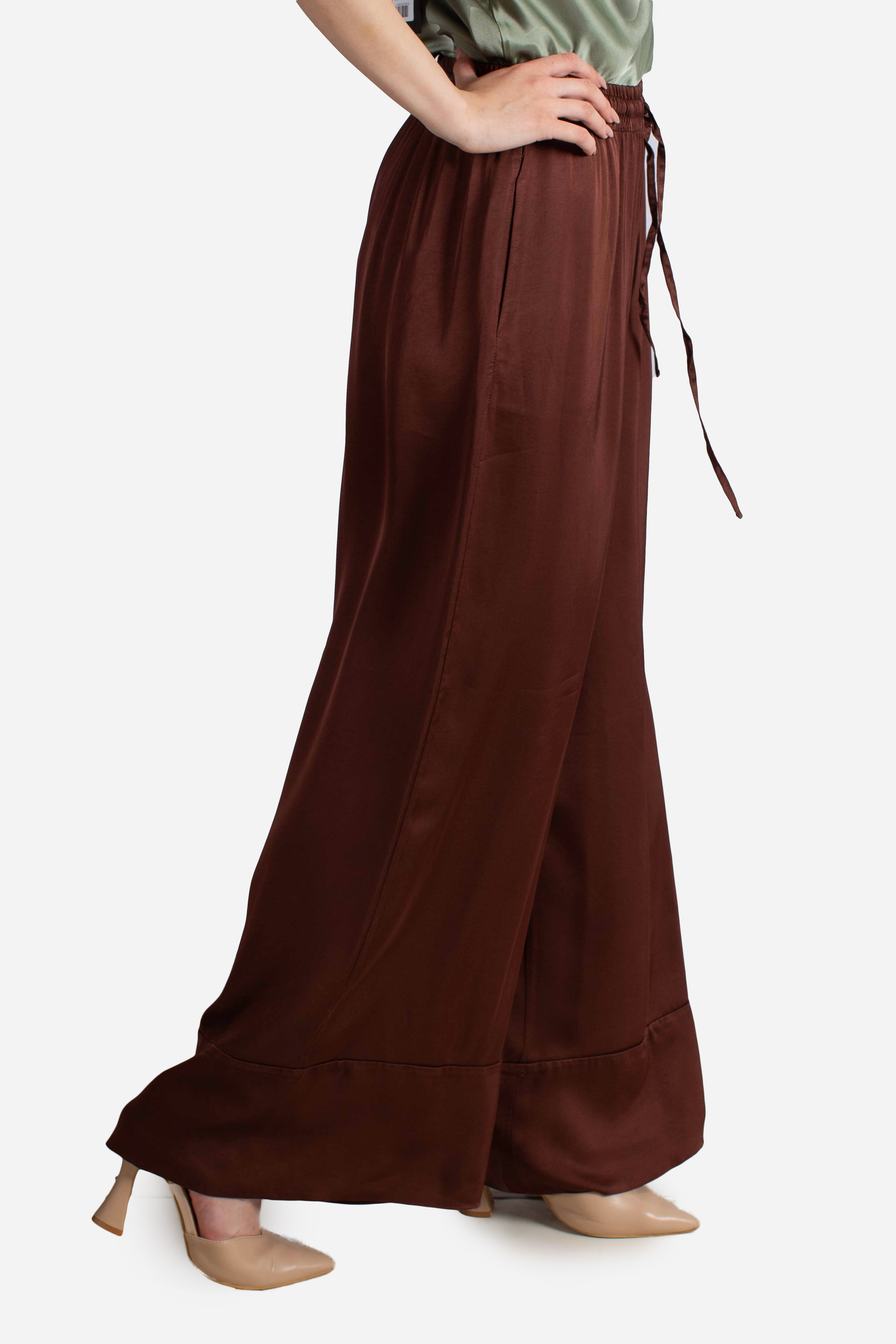 Pantalone donna ampio in viscosa color cioccolato