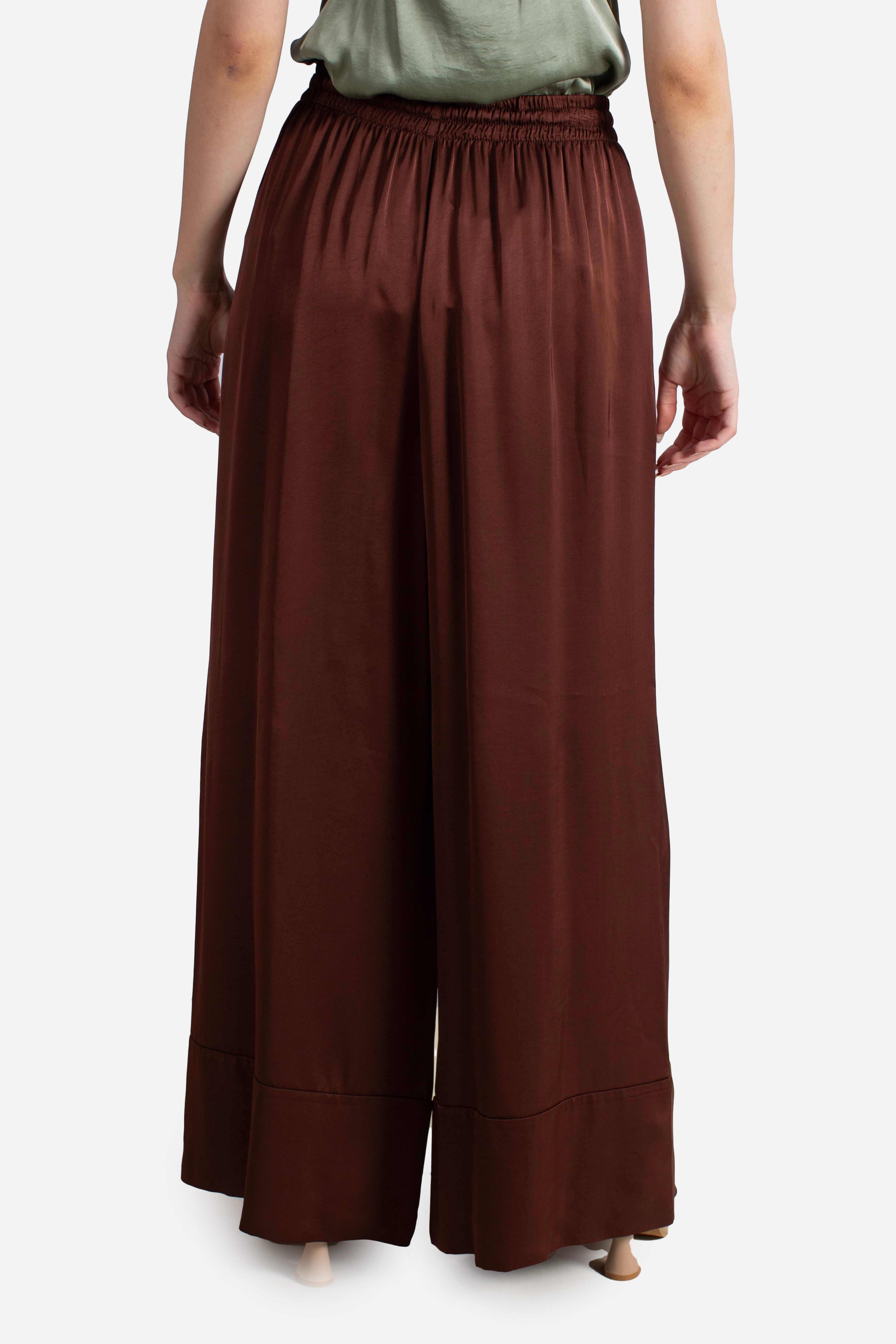 Pantalone donna ampio in viscosa color cioccolato