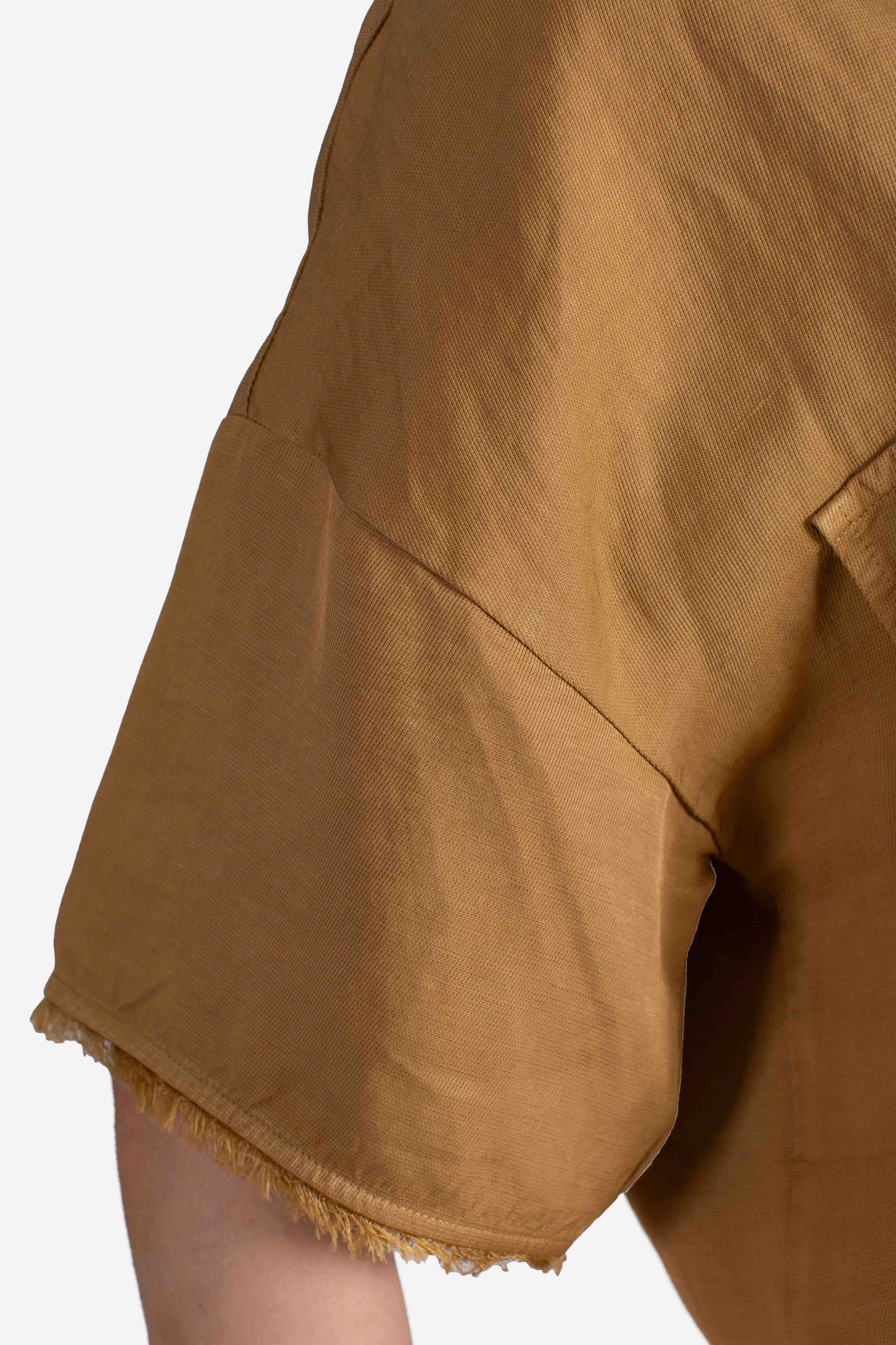 Camicia donna color tabacco con tasche e manica corta