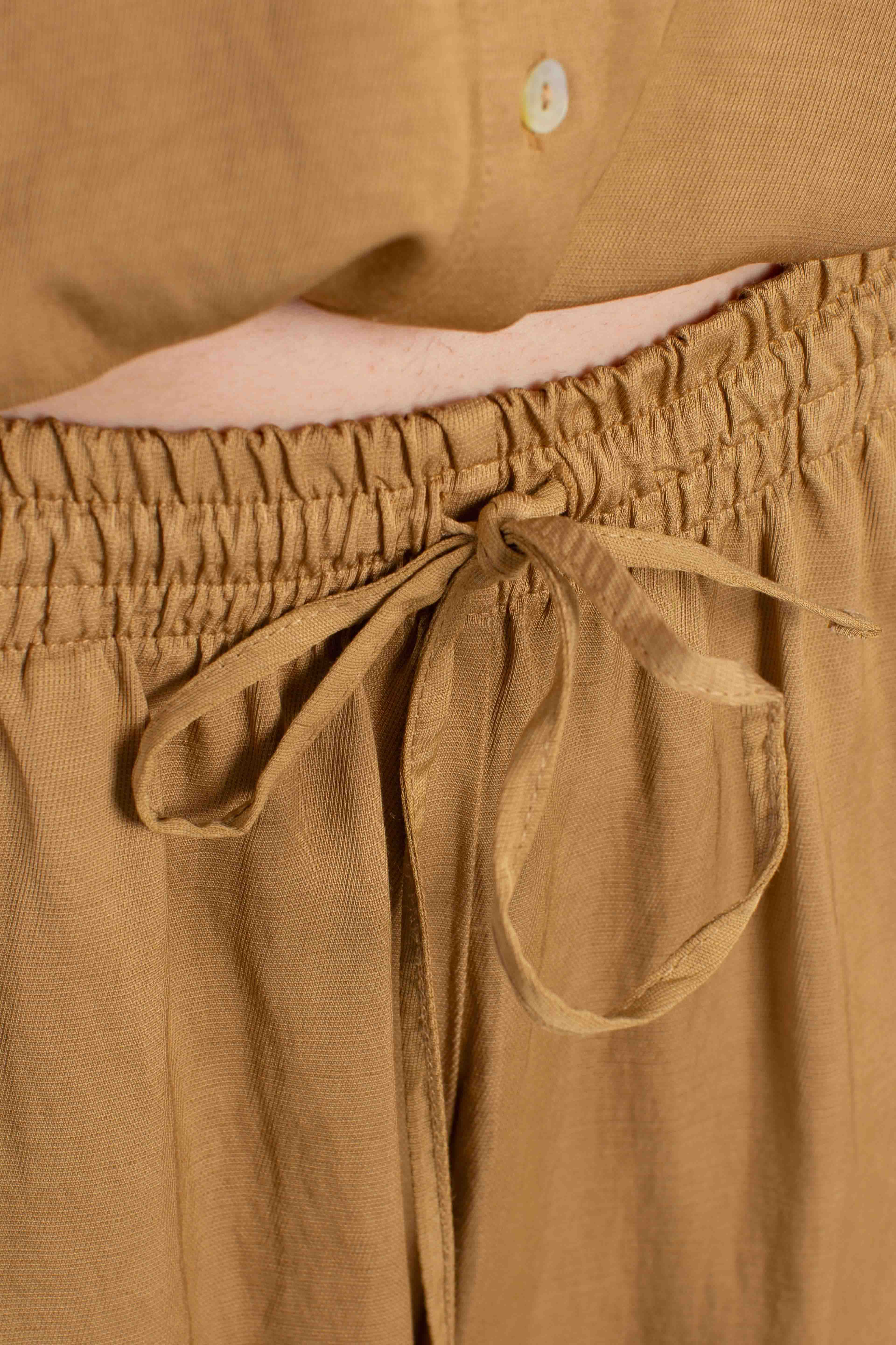 Pantalone palazzo donna color cammello in misto viscosa e lino