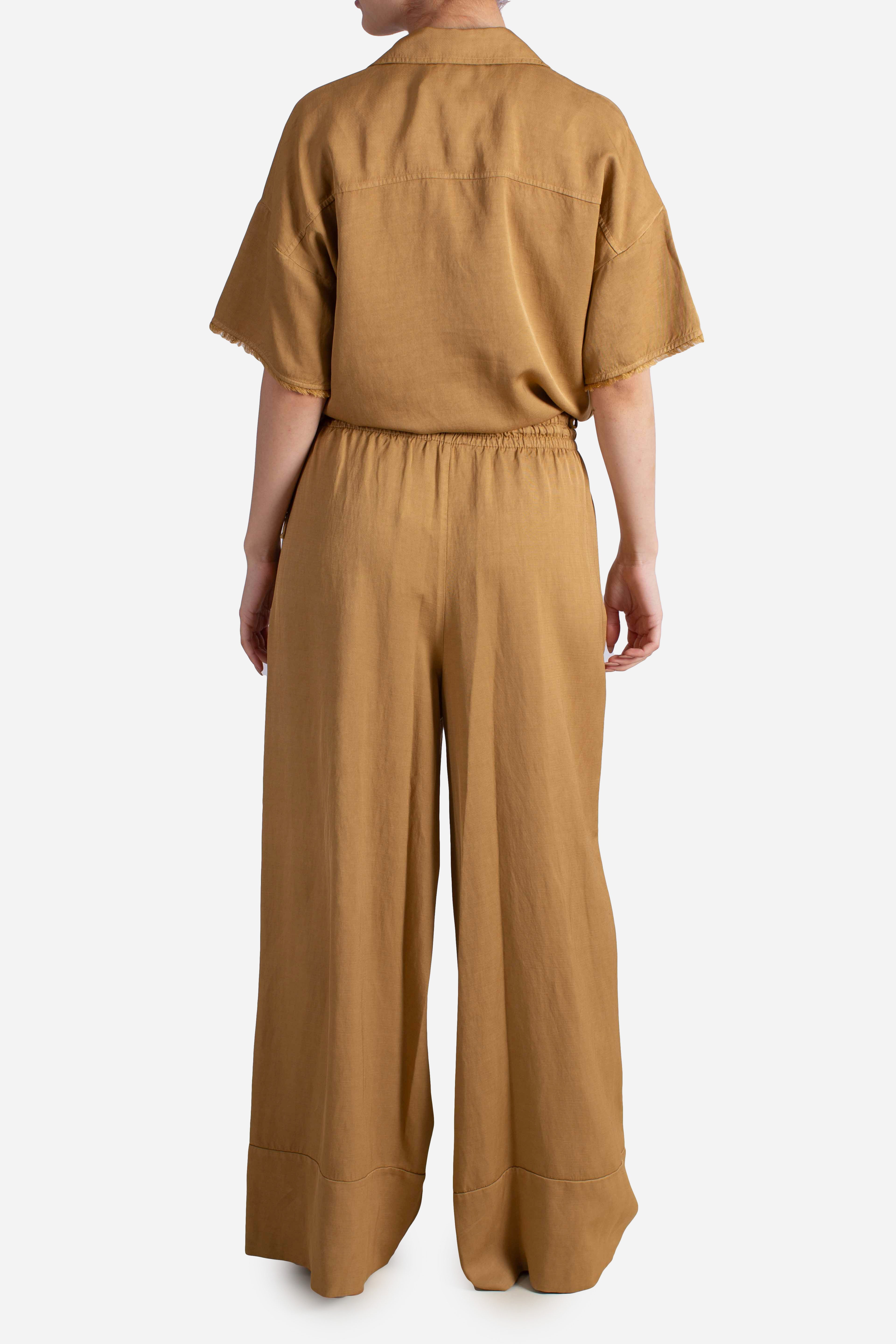 Pantalone palazzo donna color cammello in misto viscosa e lino