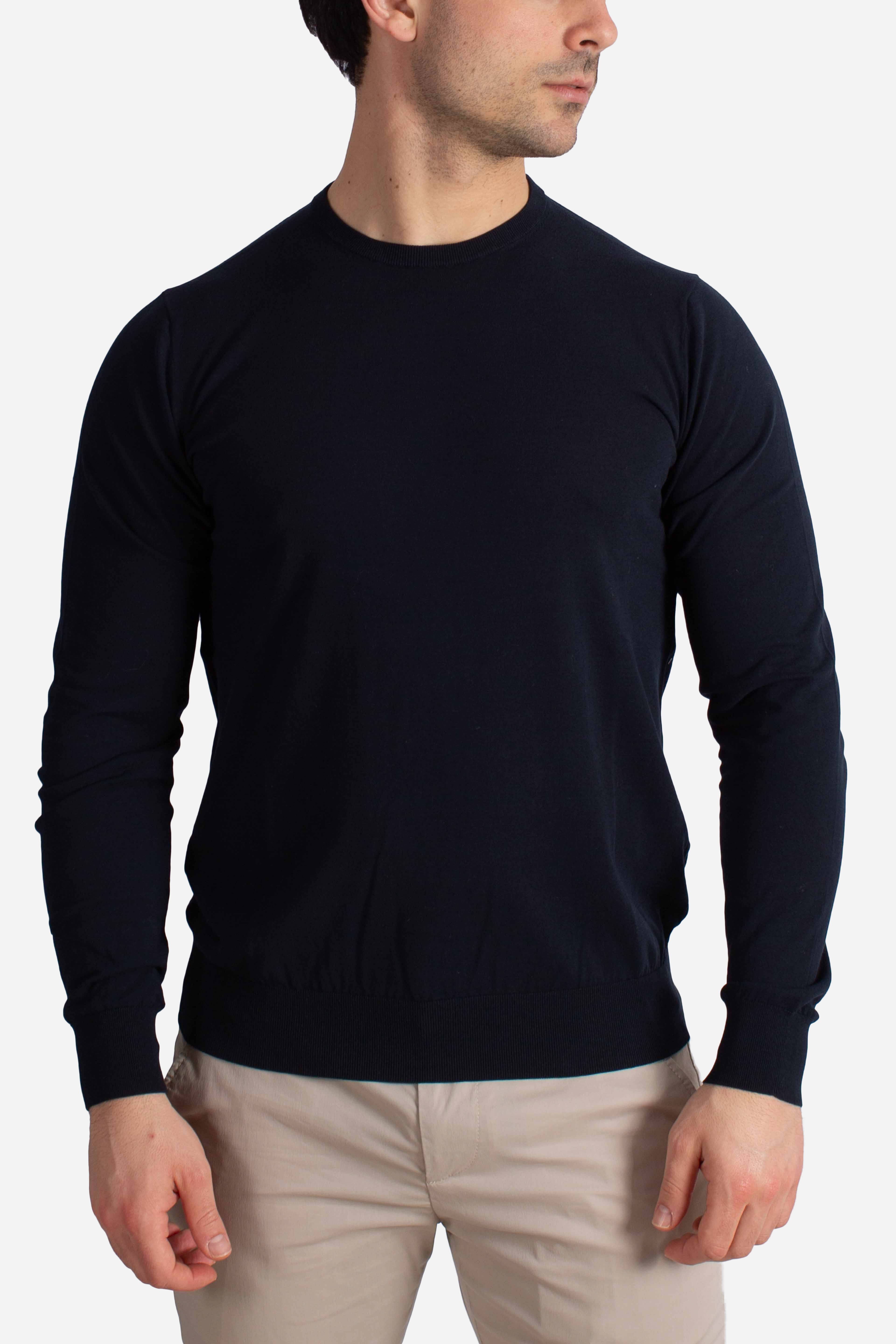 Maglia girocollo in cotone extra-fine blu navy