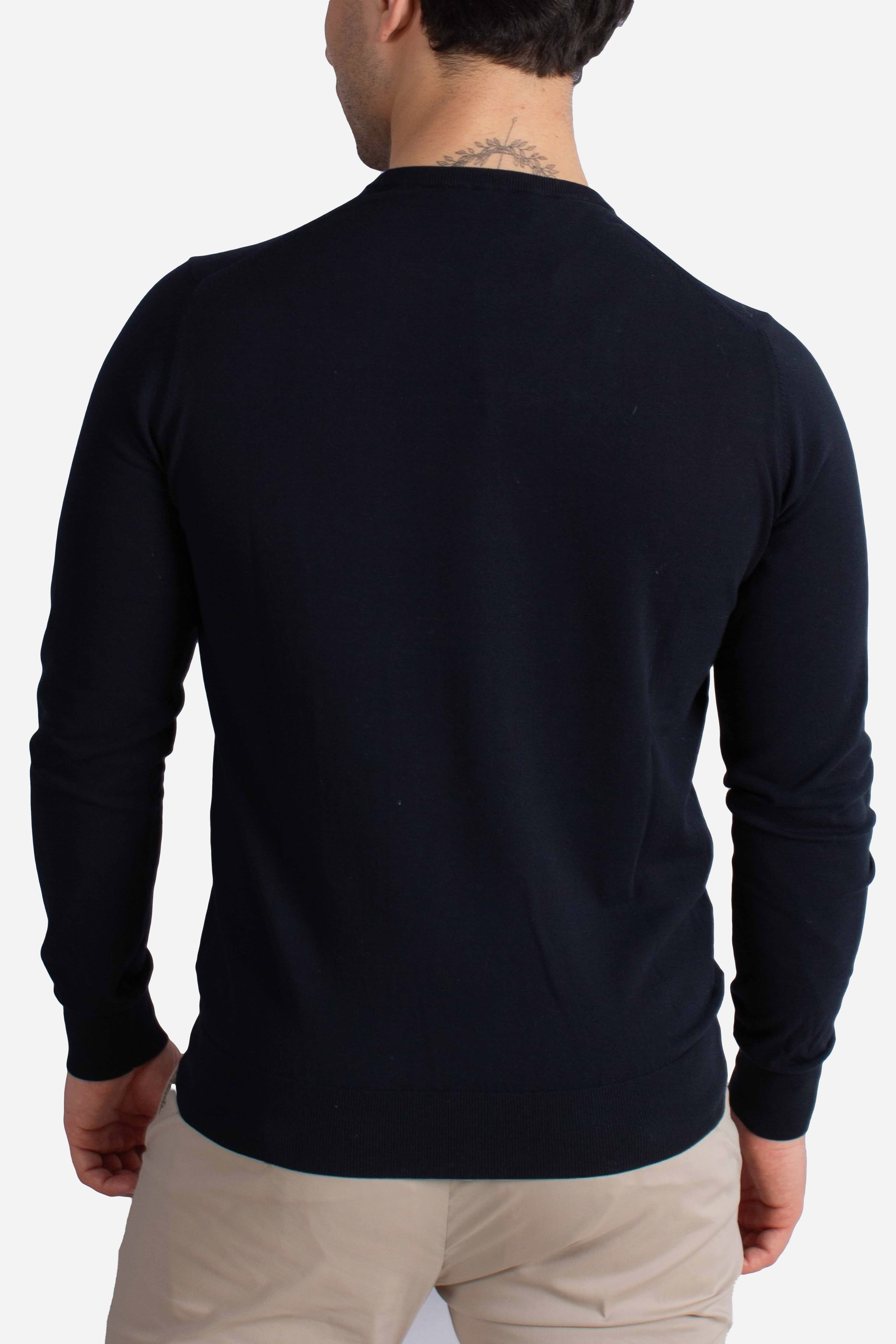 Maglia girocollo in cotone extra-fine blu navy