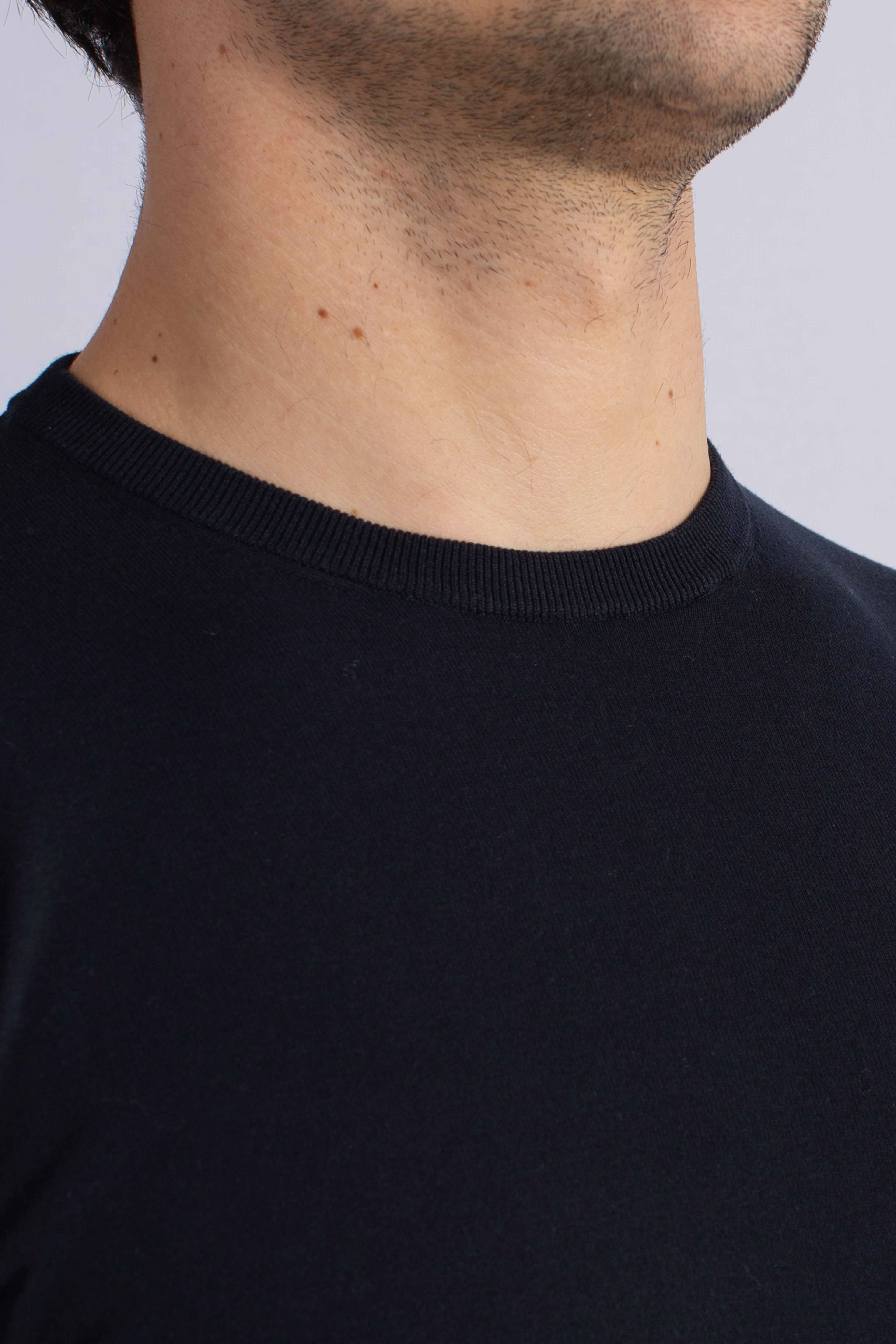 Maglia girocollo in cotone extra-fine blu navy