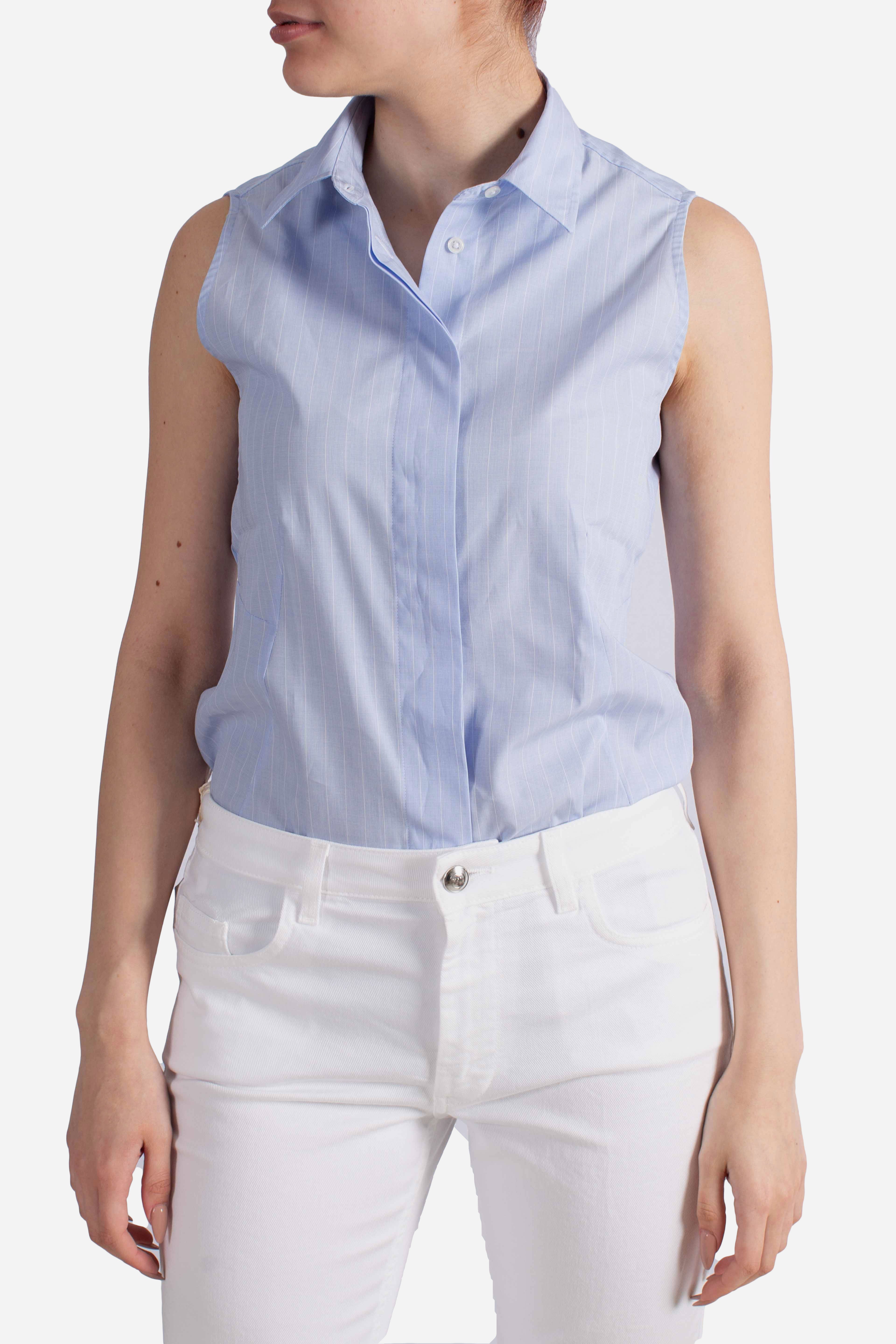 Camicia Smanicata Regular Fit in Popeline Stretch