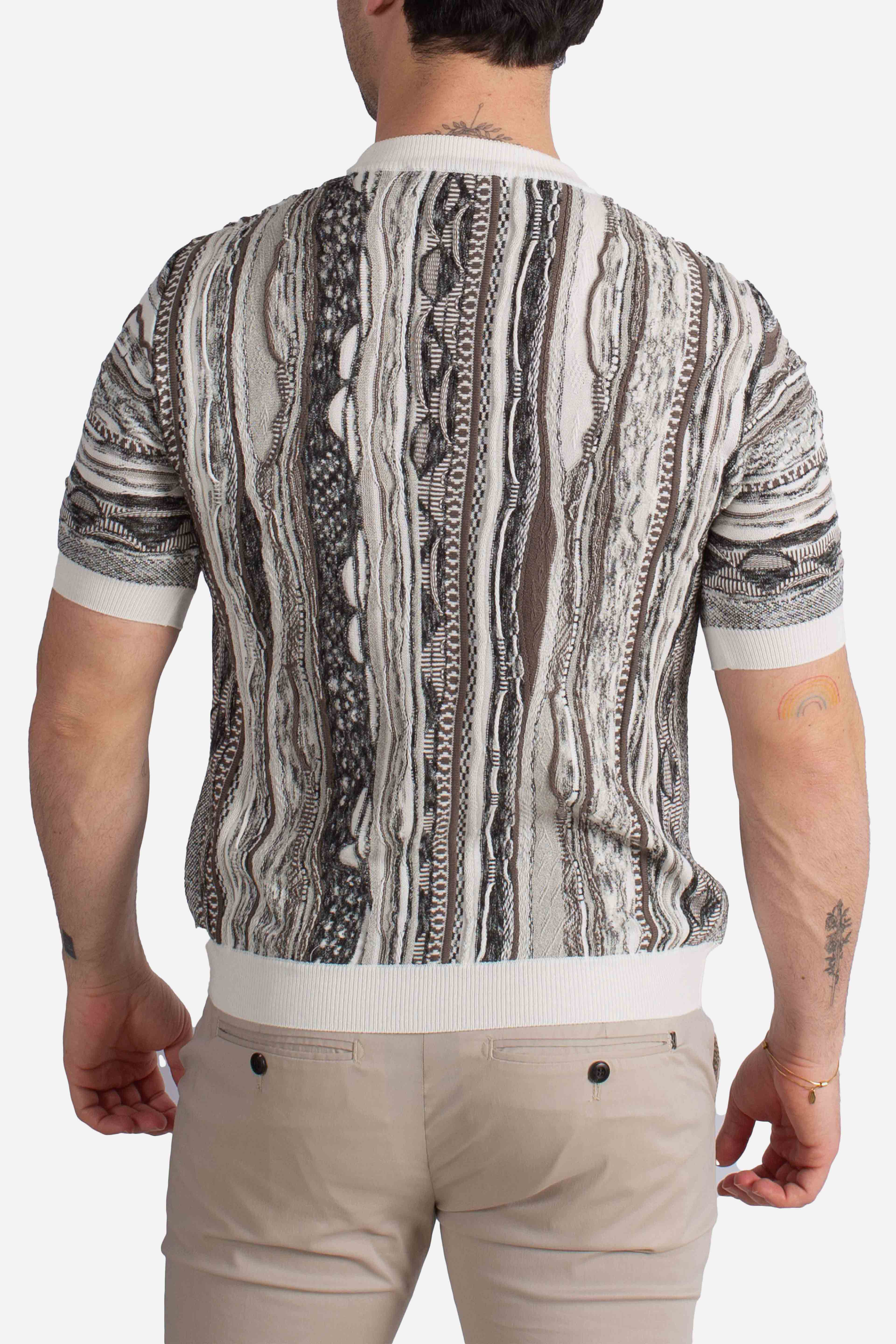 Maglia uomo mezza manica in cotone blend con fantasia jacquard multicolor