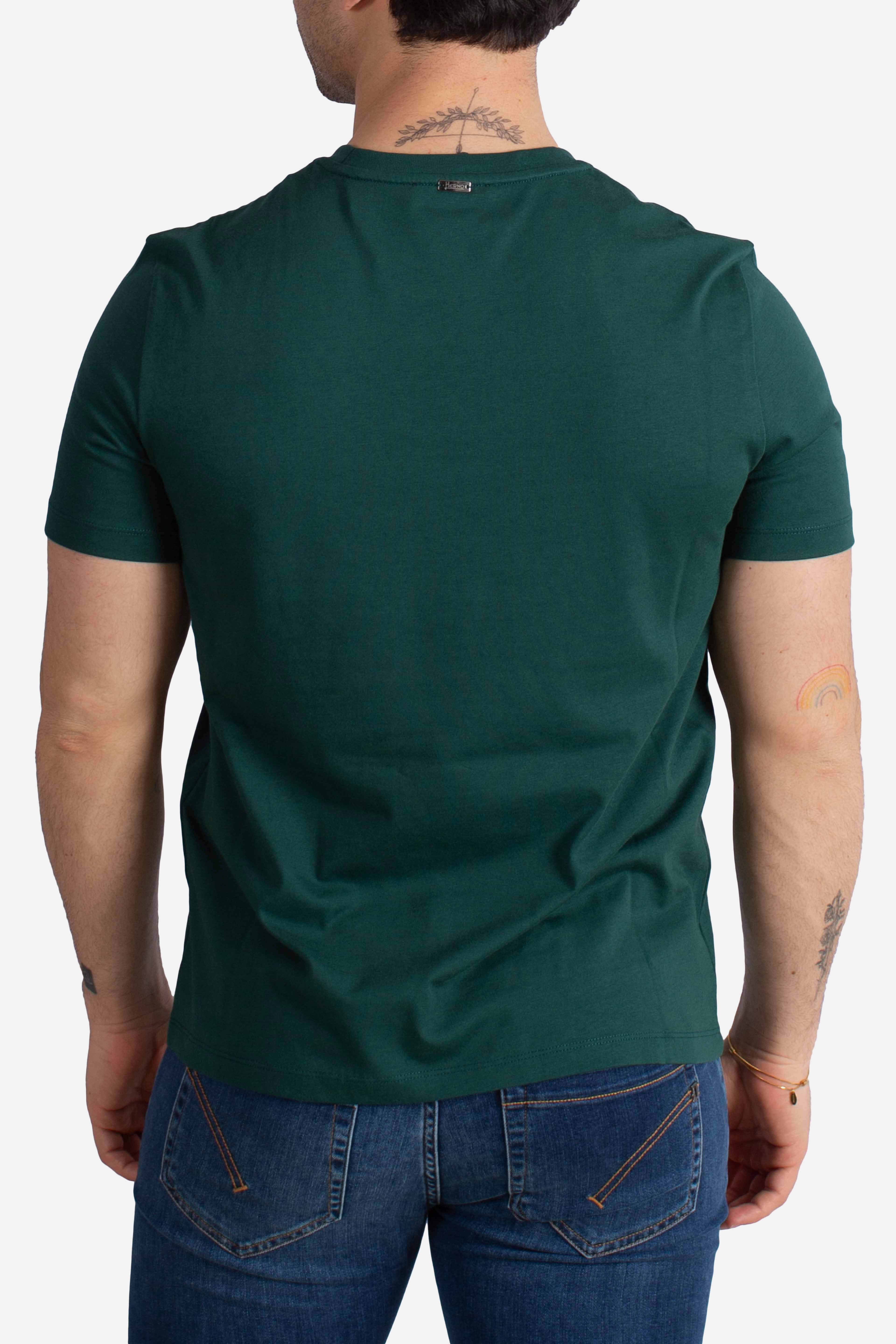 T-shirt verde bottiglia in compact jersey con logo ricamato