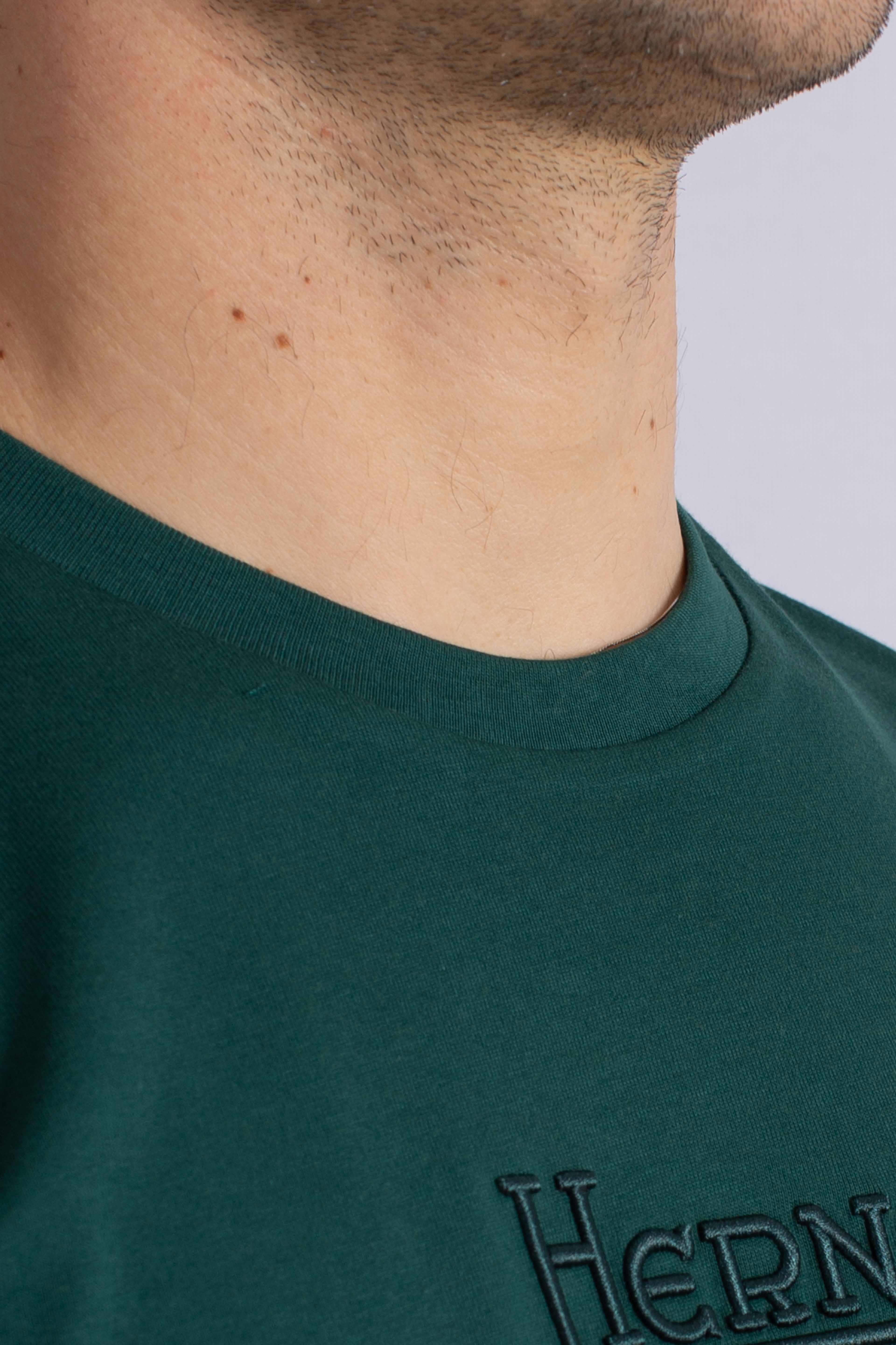 T-shirt verde bottiglia in compact jersey con logo ricamato