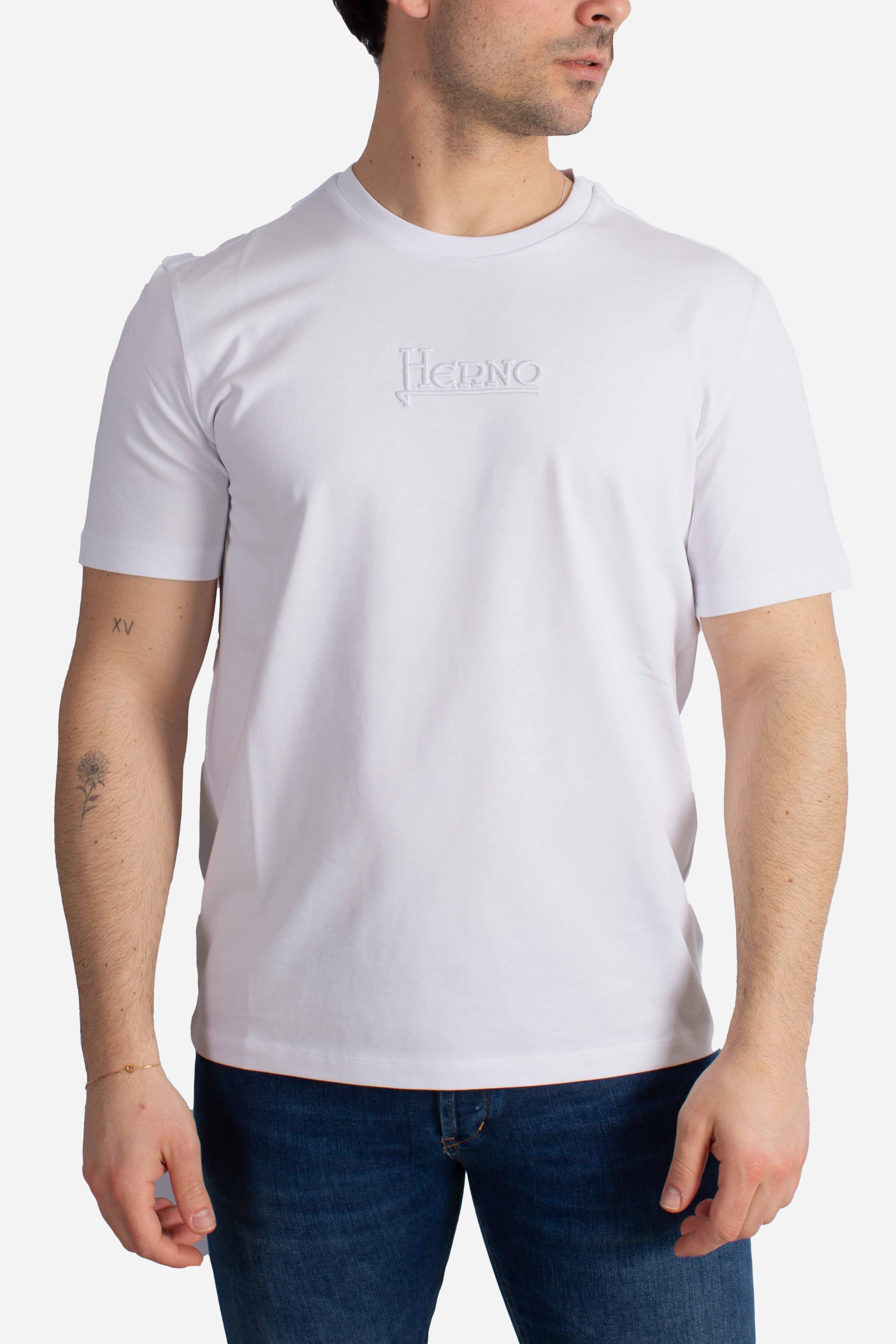 T-shirt white in compact jersey con logo ricamato