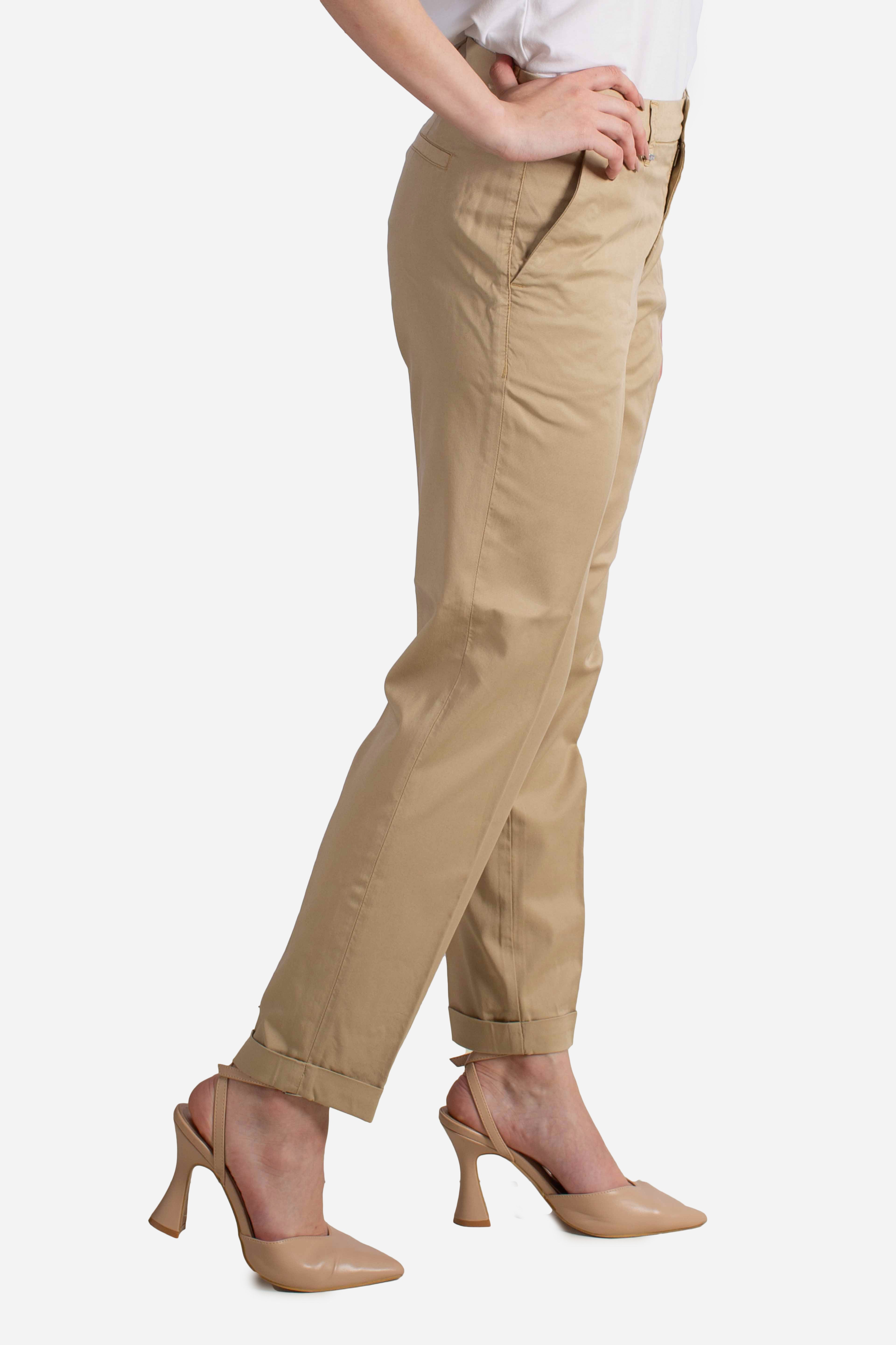 Pantaloni Slim Fit in Cotone Stretch beige