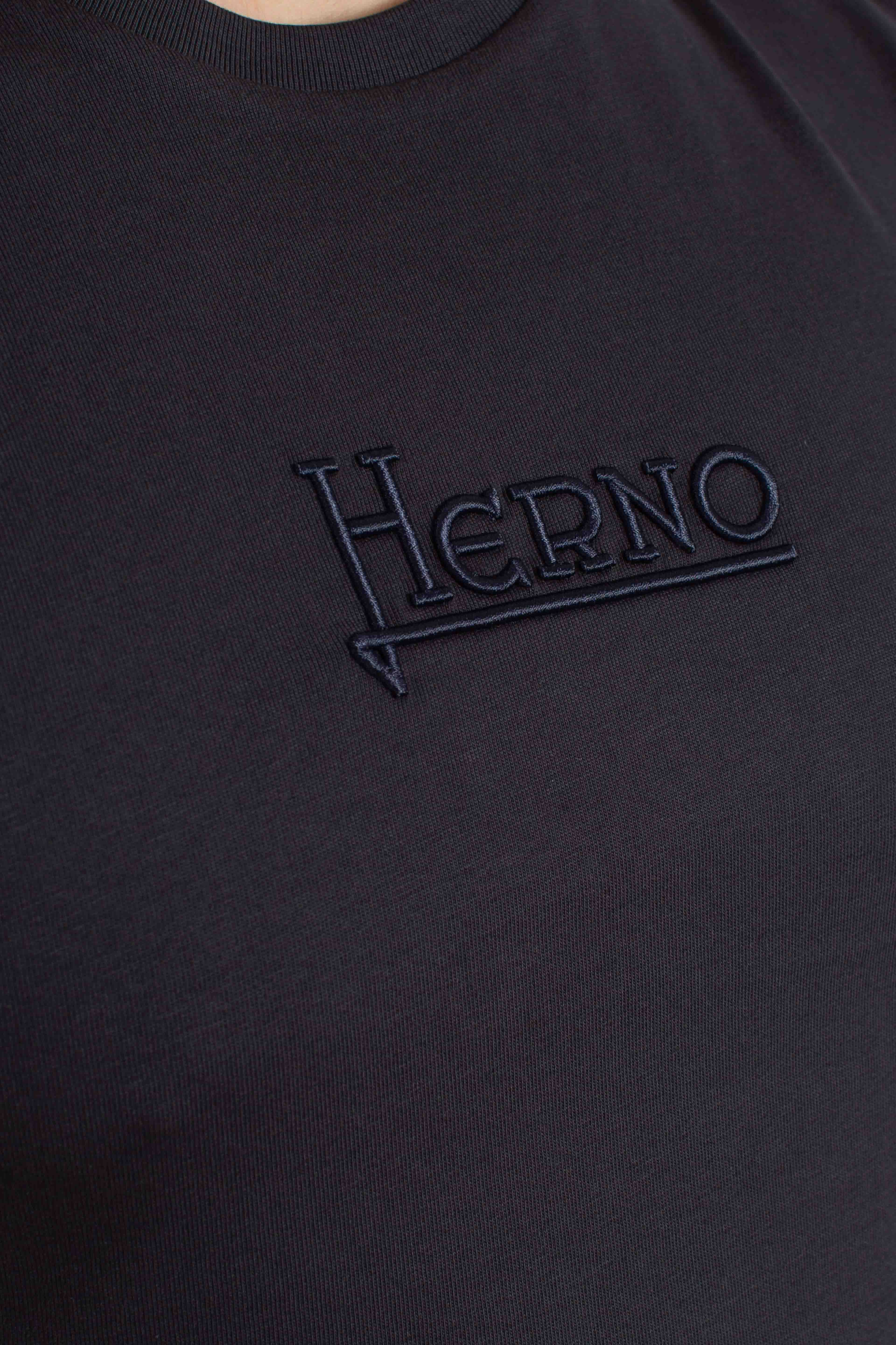 T-shirt blu in compact jersey con logo ricamato blu