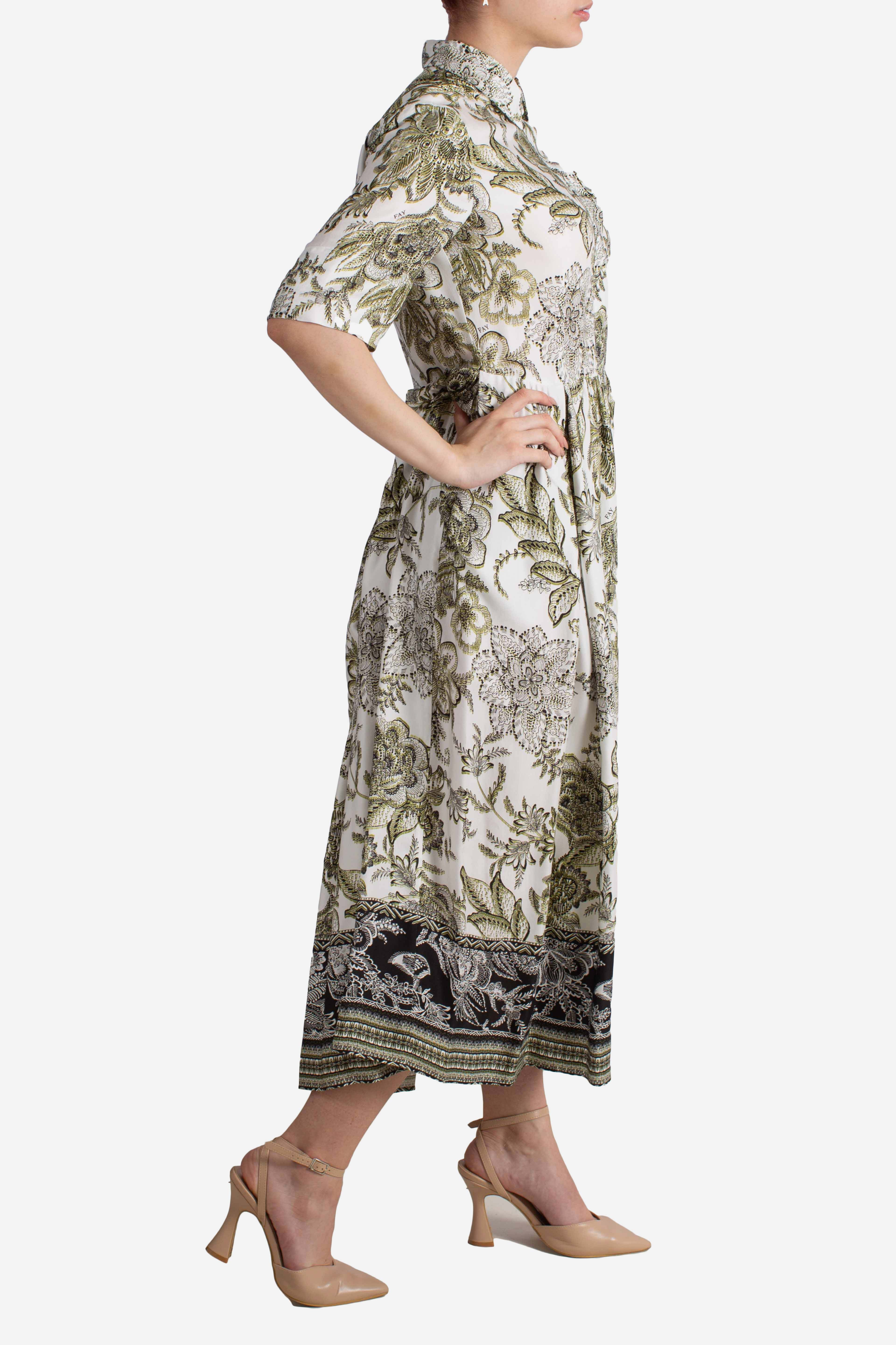 Abito Chemisier in Twill di Viscosa bianco verde nero