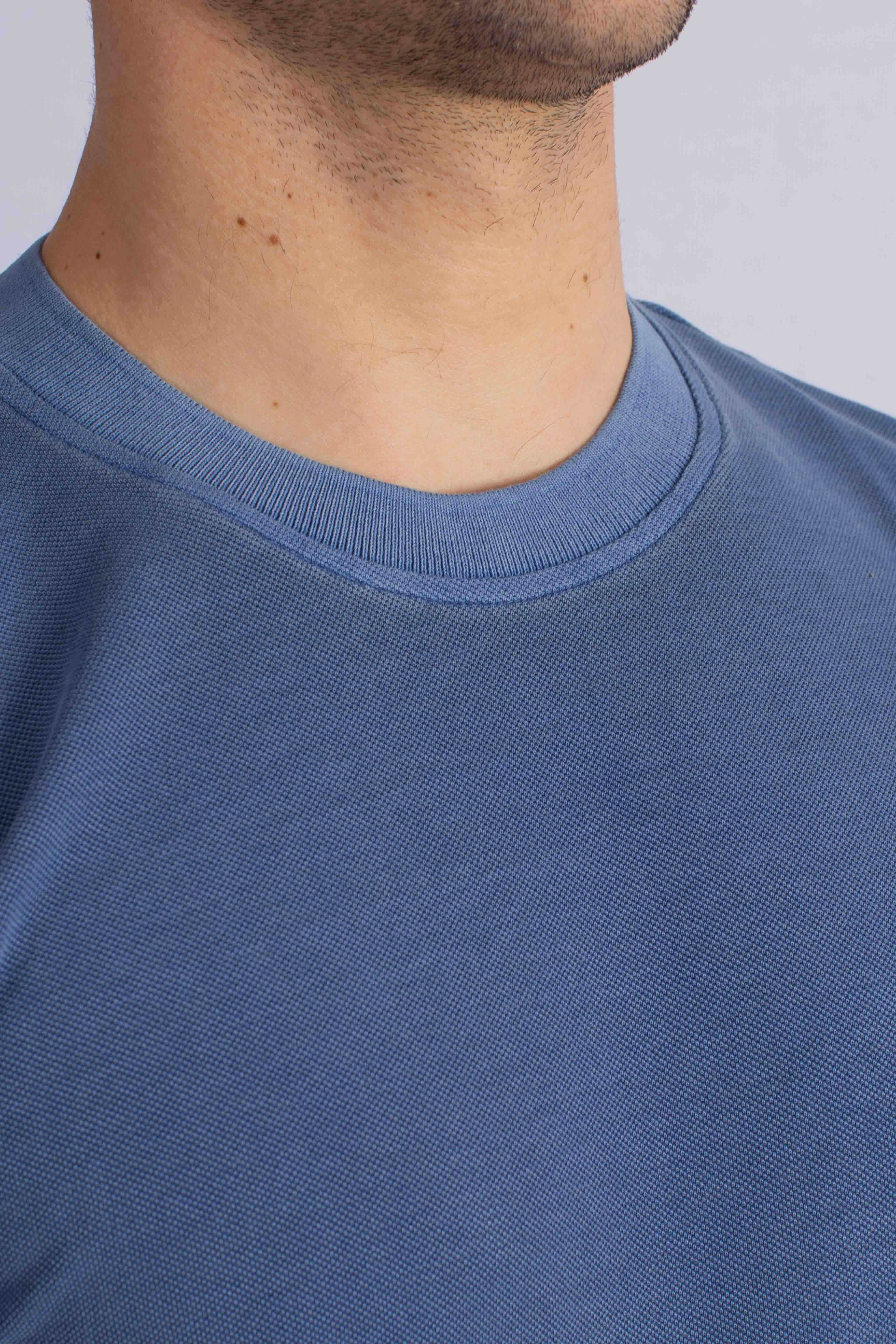 T-shirt Comfort Fit in Piquet di Cotone blu denim