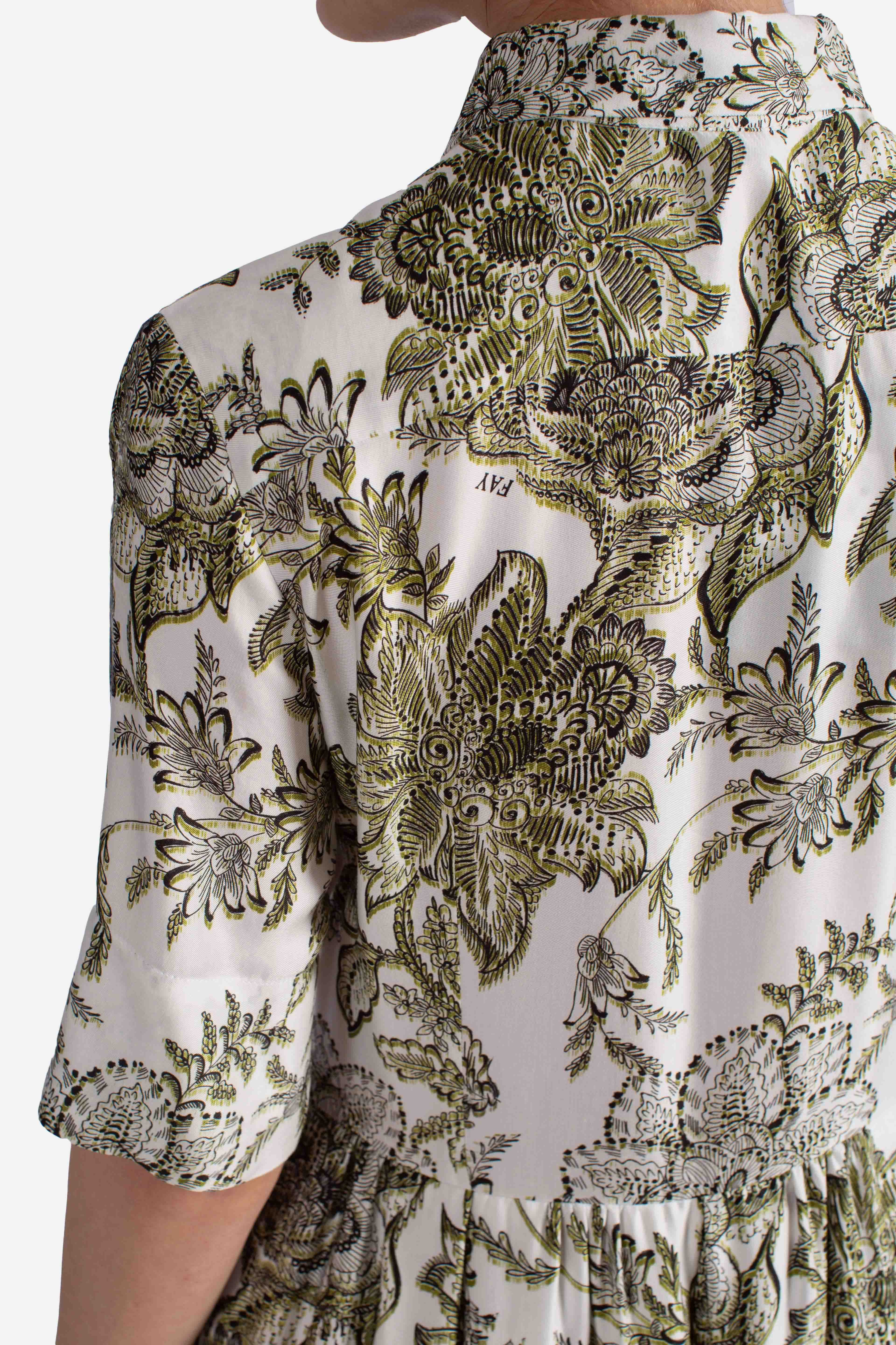 Abito Chemisier in Twill di Viscosa bianco verde nero