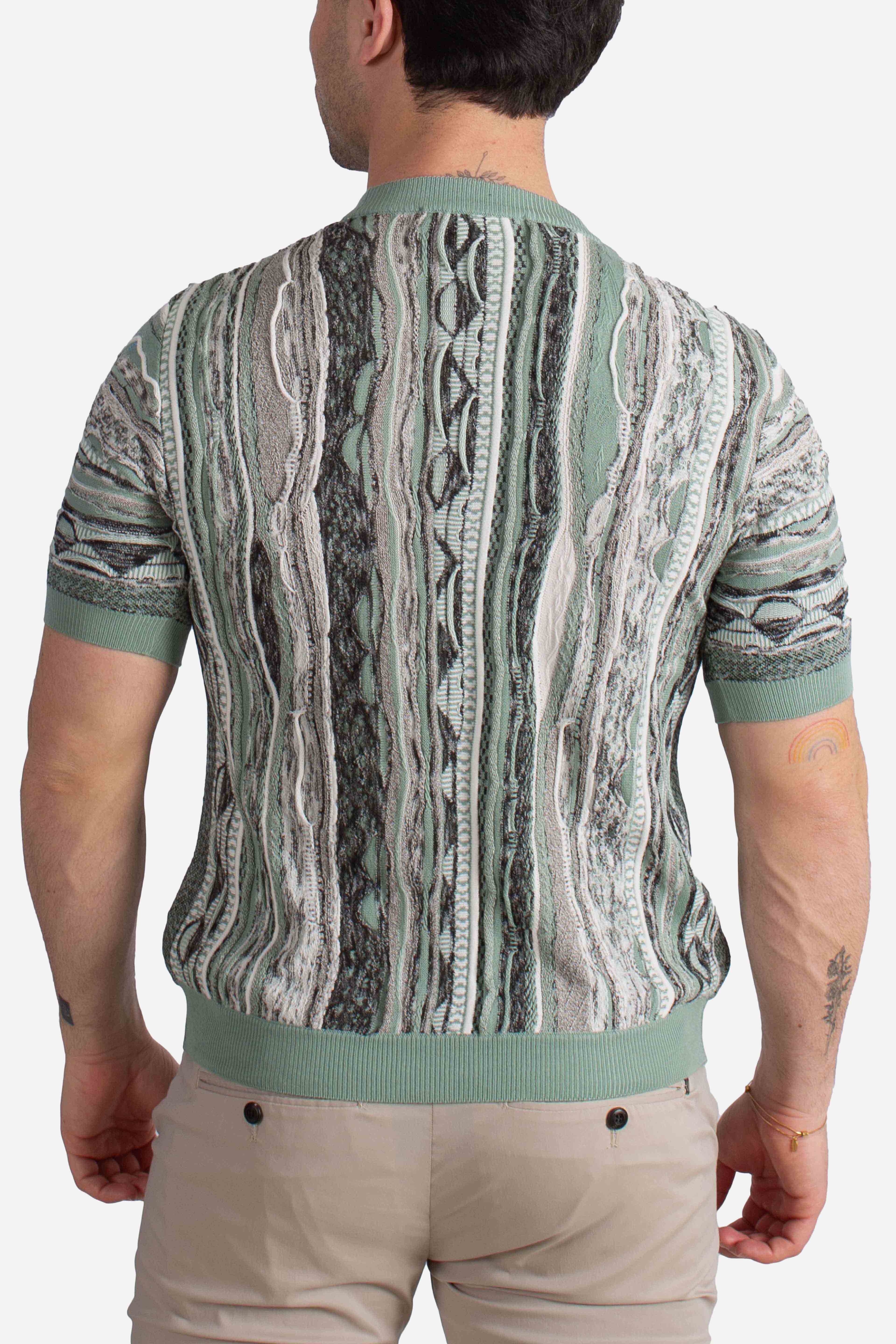 Maglia uomo mezza manica in cotone blend con fantasia jacquard verde salvia