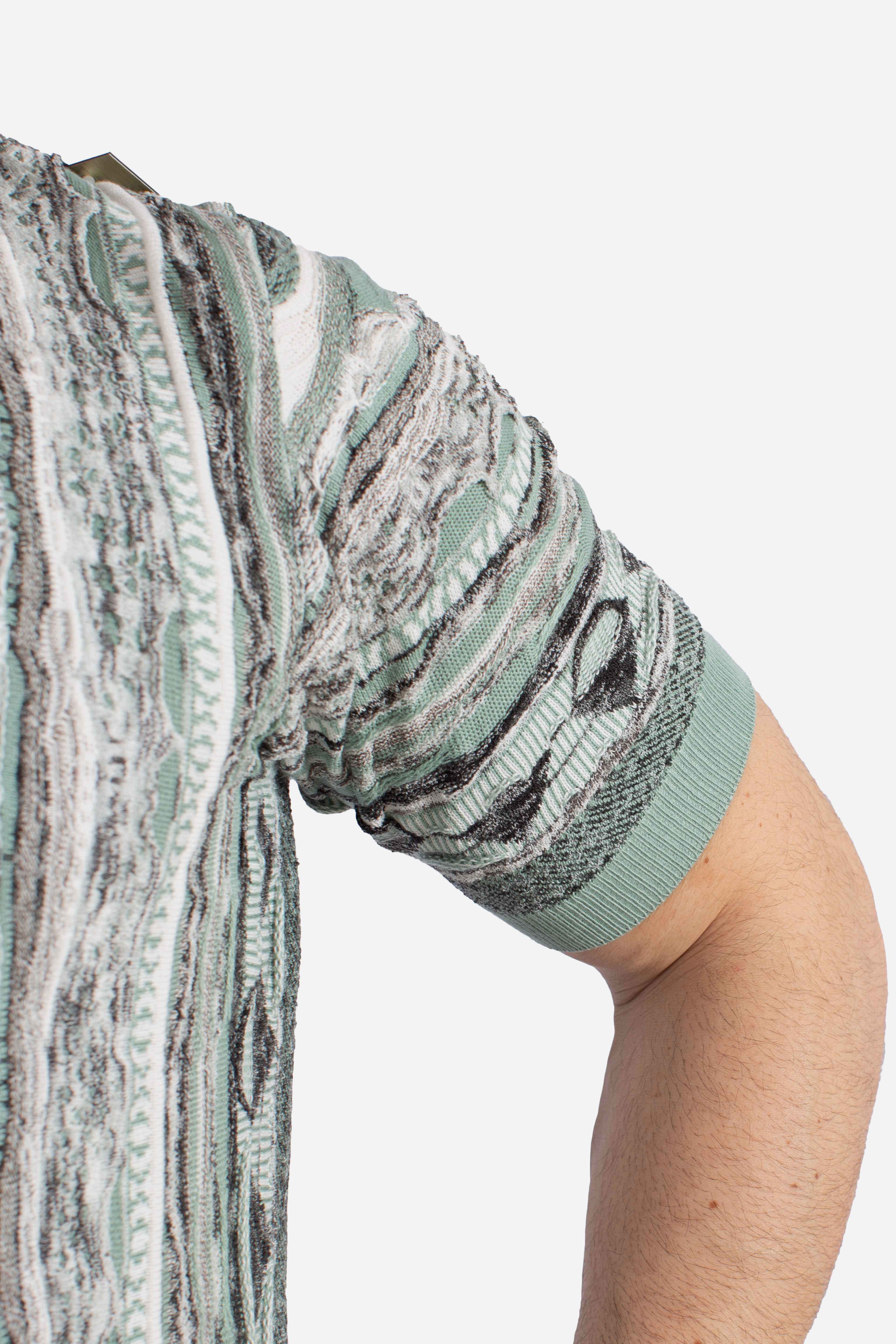 Maglia uomo mezza manica in cotone blend con fantasia jacquard verde salvia
