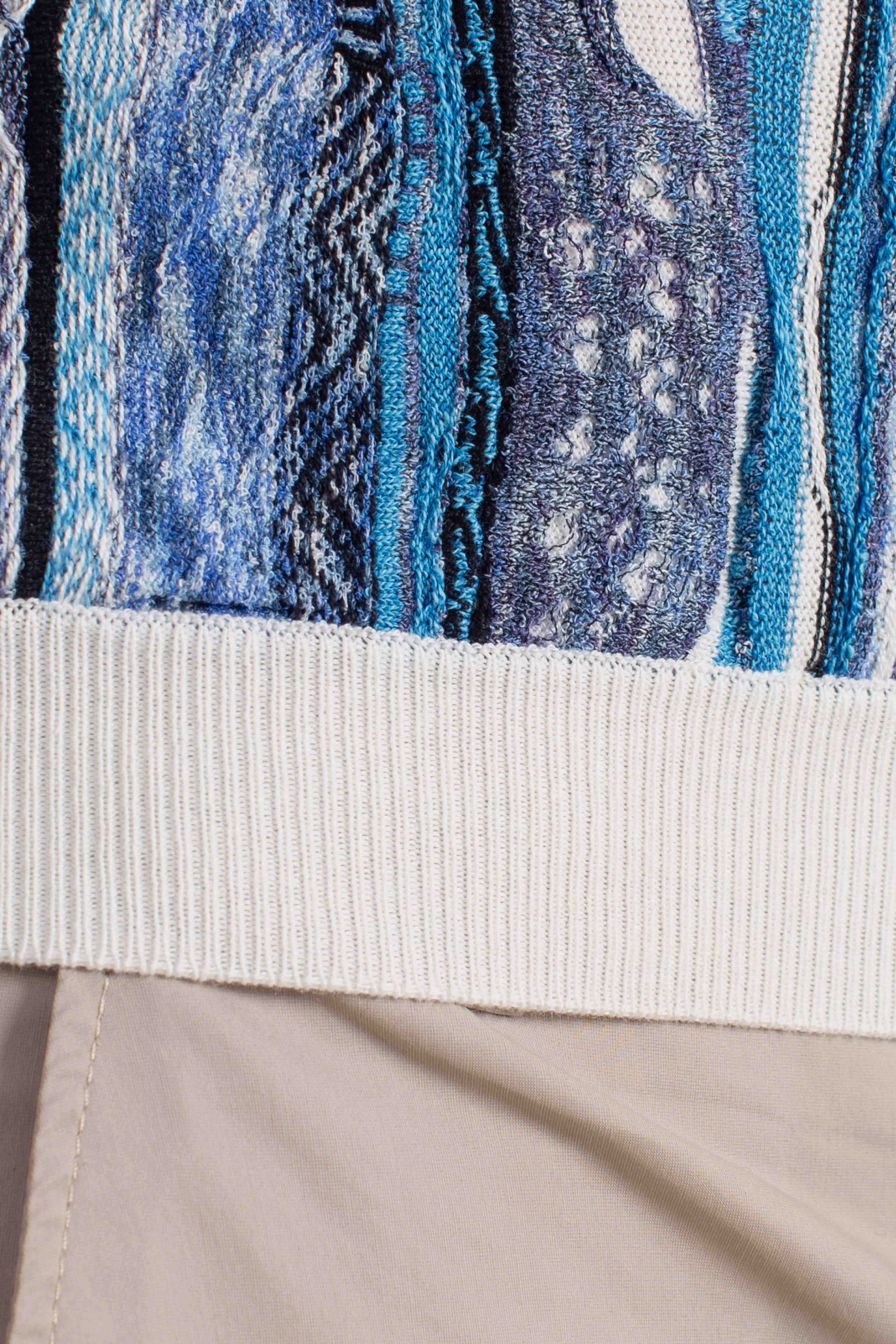 Maglia uomo mezza manica in cotone blend con fantasia jacquard nei toni del blu