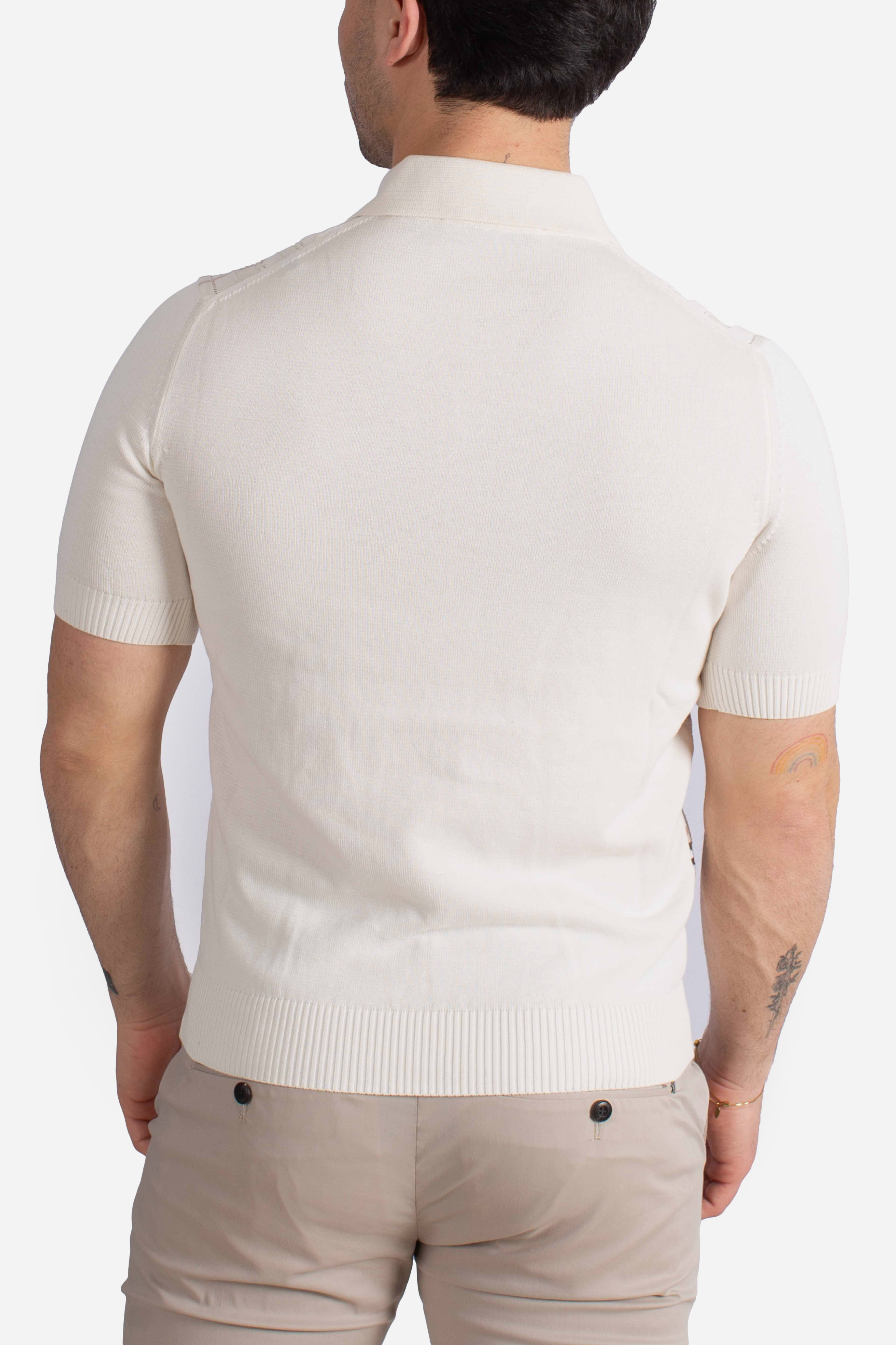 Polo uomo in cotone stretch panna con motivo jacquard geometrico