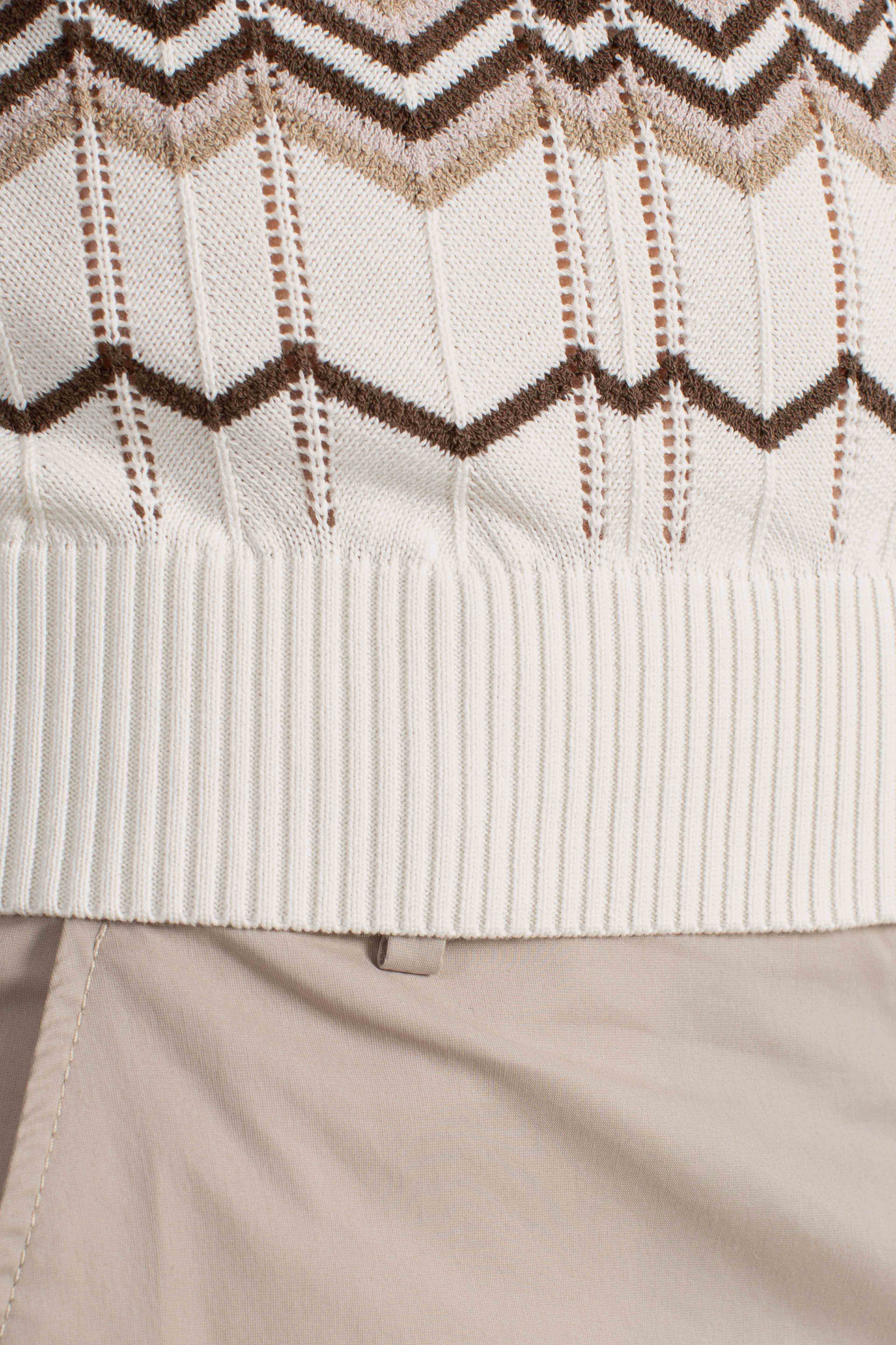 Polo uomo in cotone stretch panna con motivo jacquard geometrico