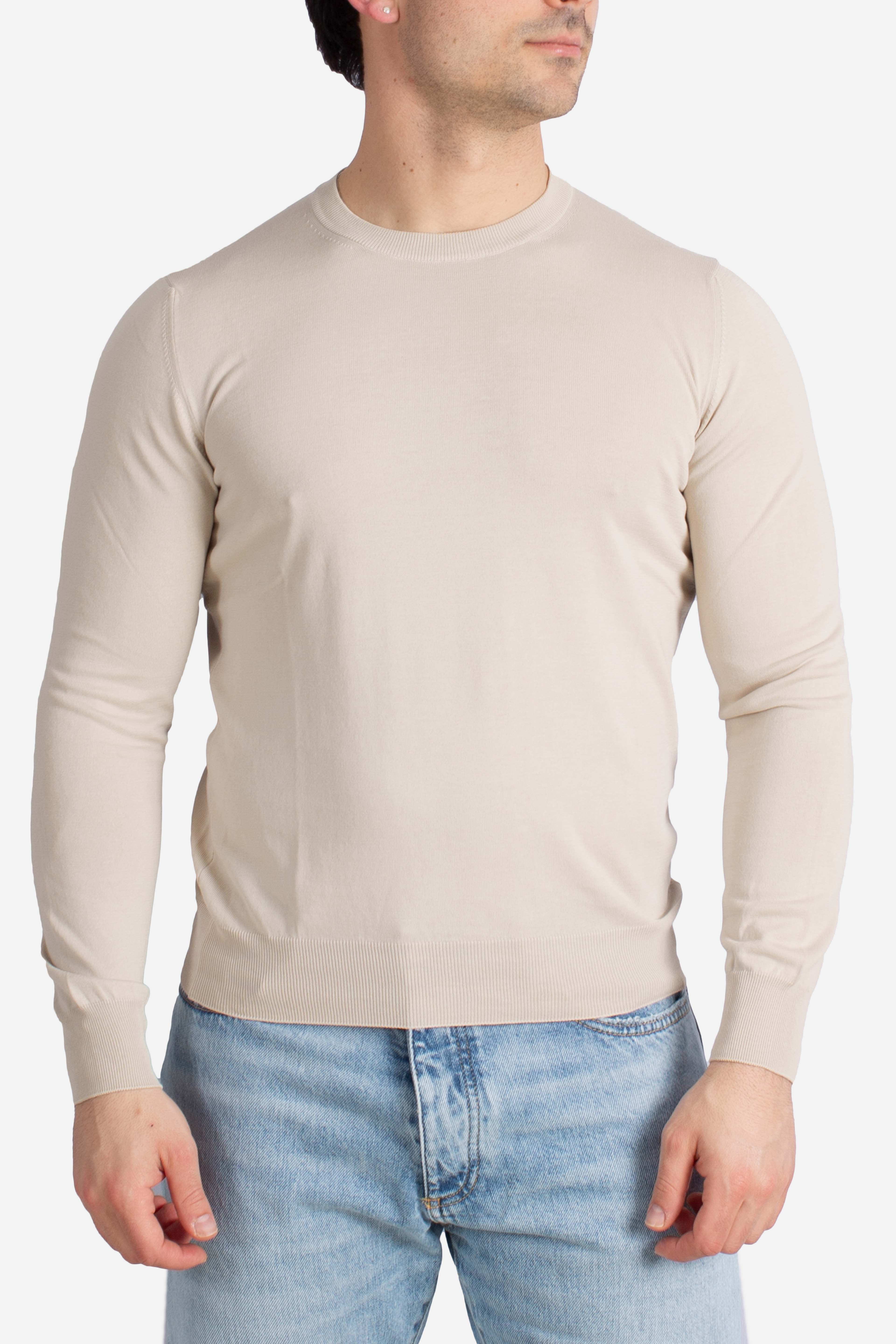 Maglia girocollo in cotone extrafine beige chiaro