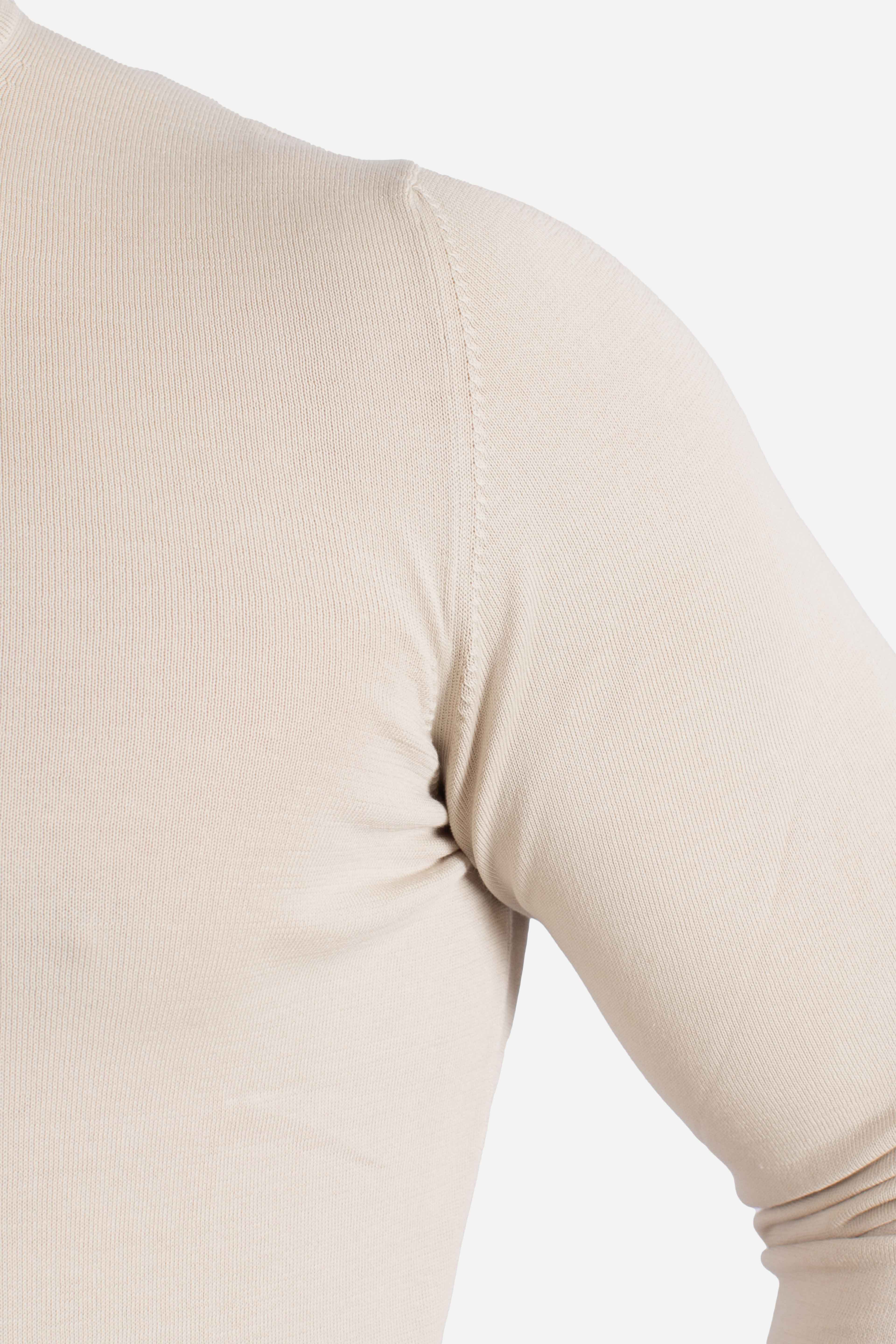 Maglia girocollo in cotone extrafine beige chiaro