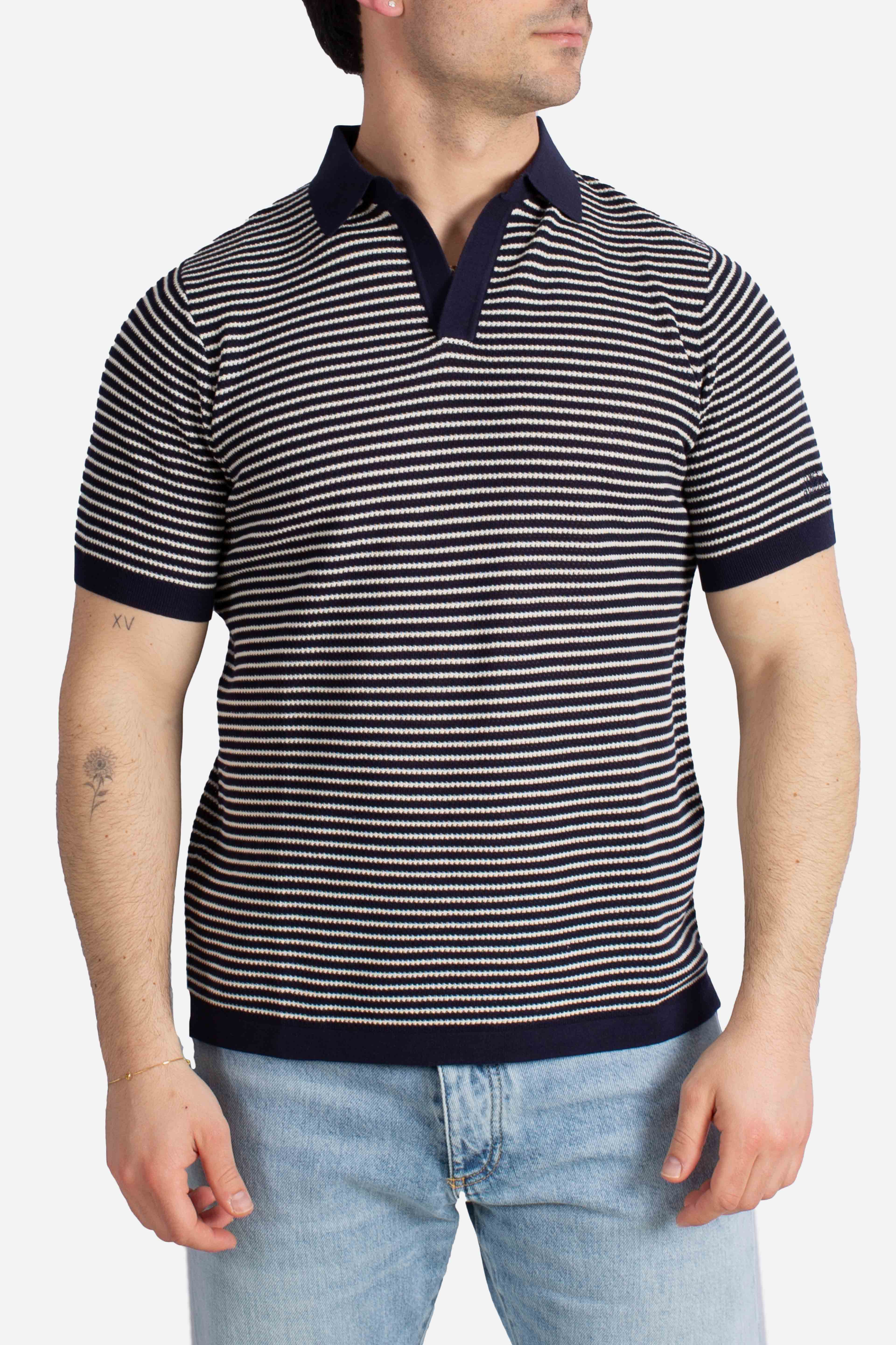 Polo in maglia Sloan stripes cotton white blue senza bottoni
