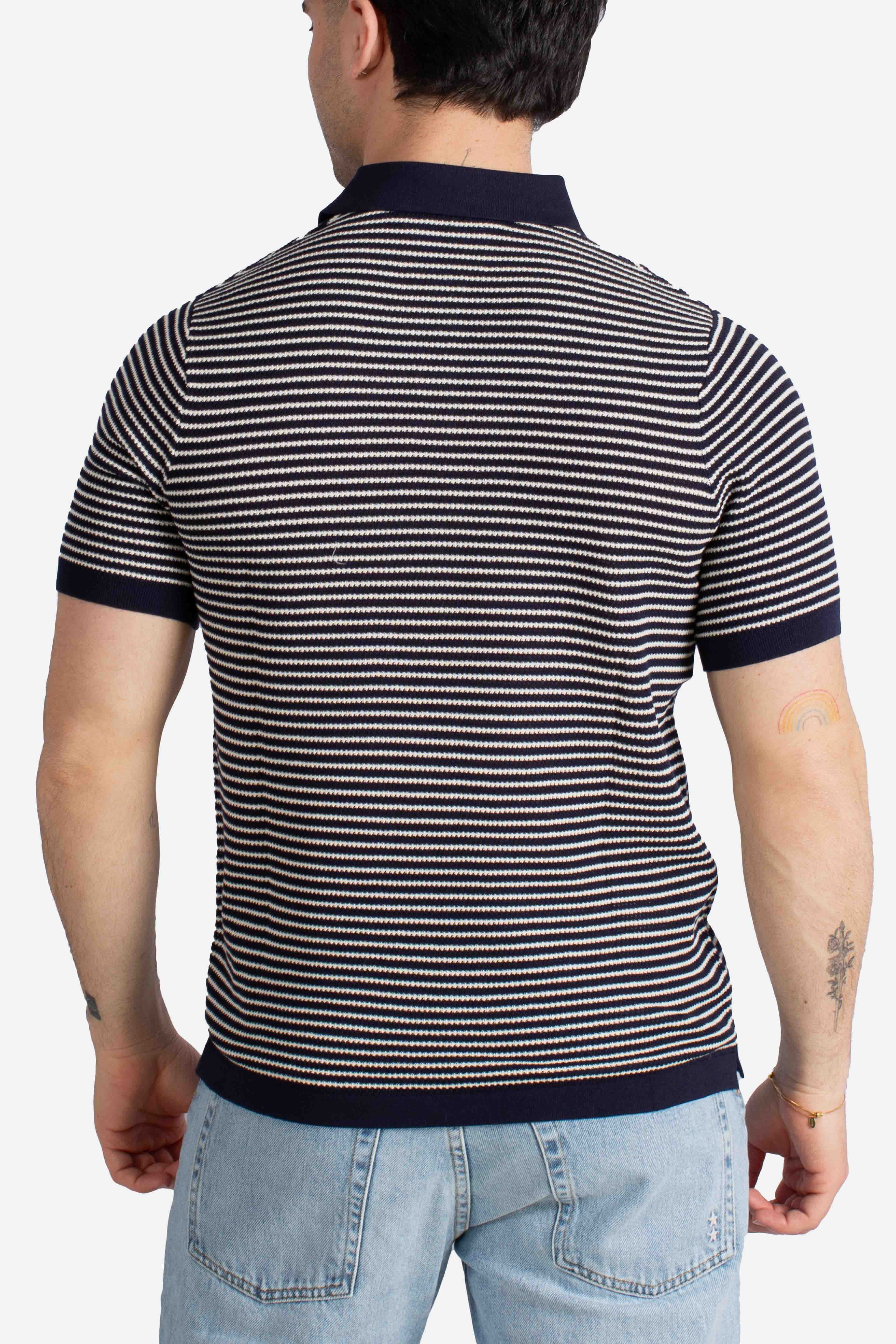 Polo in maglia Sloan stripes cotton white blue senza bottoni