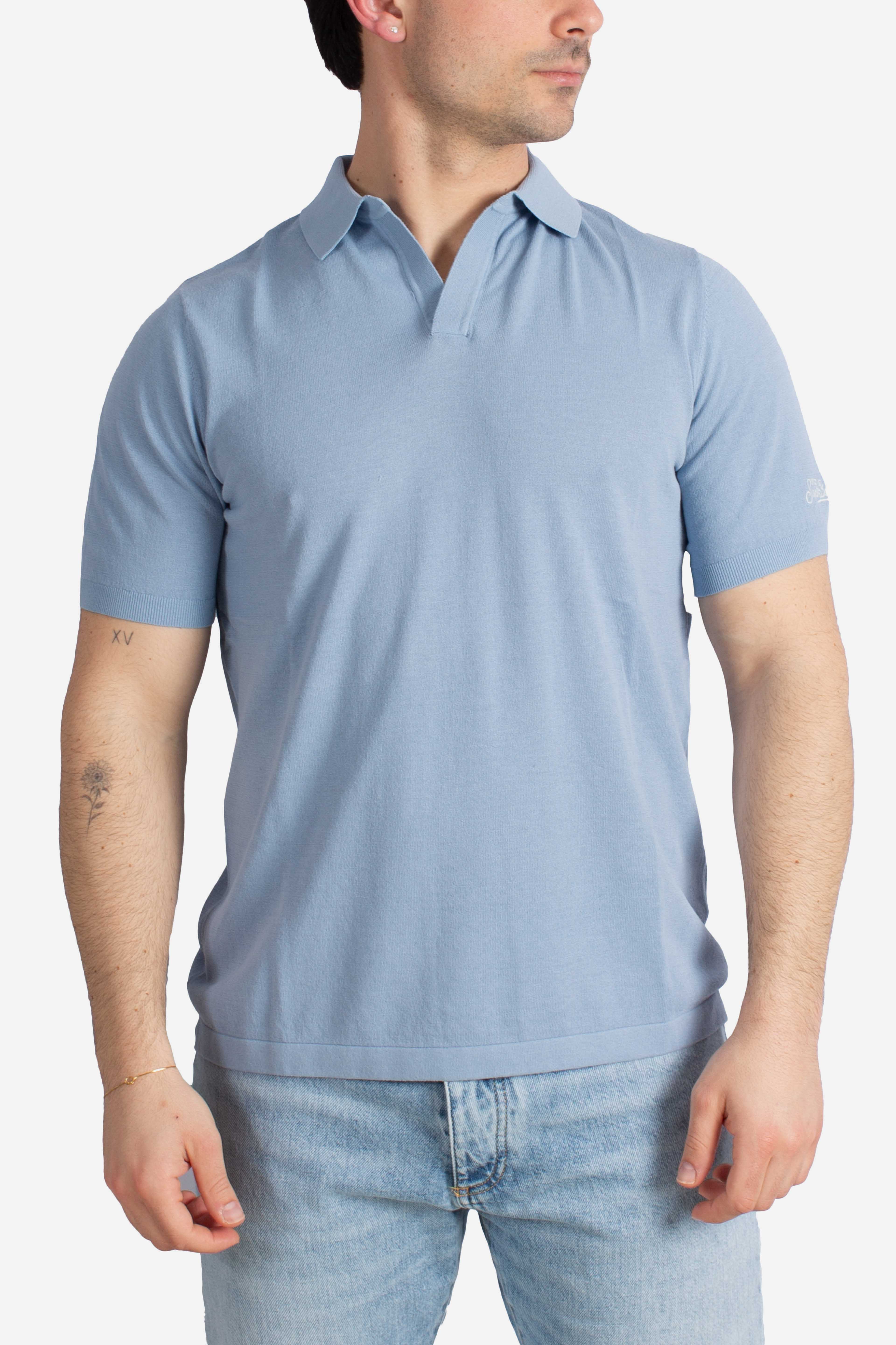 Polo Sloan senza bottoni in maglia stone light