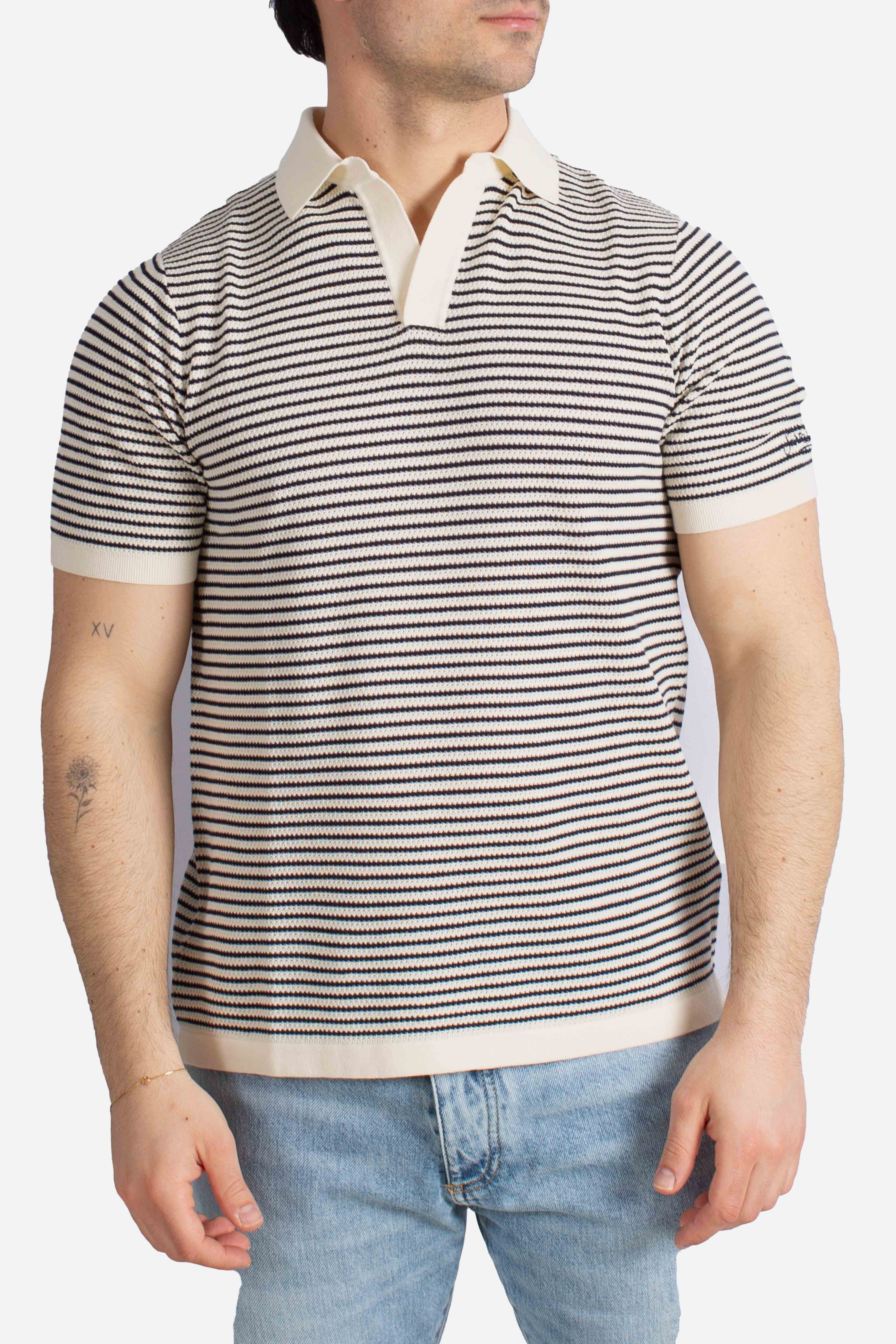 Polo in maglia Sloan stripes cotton blu white senza bottoni