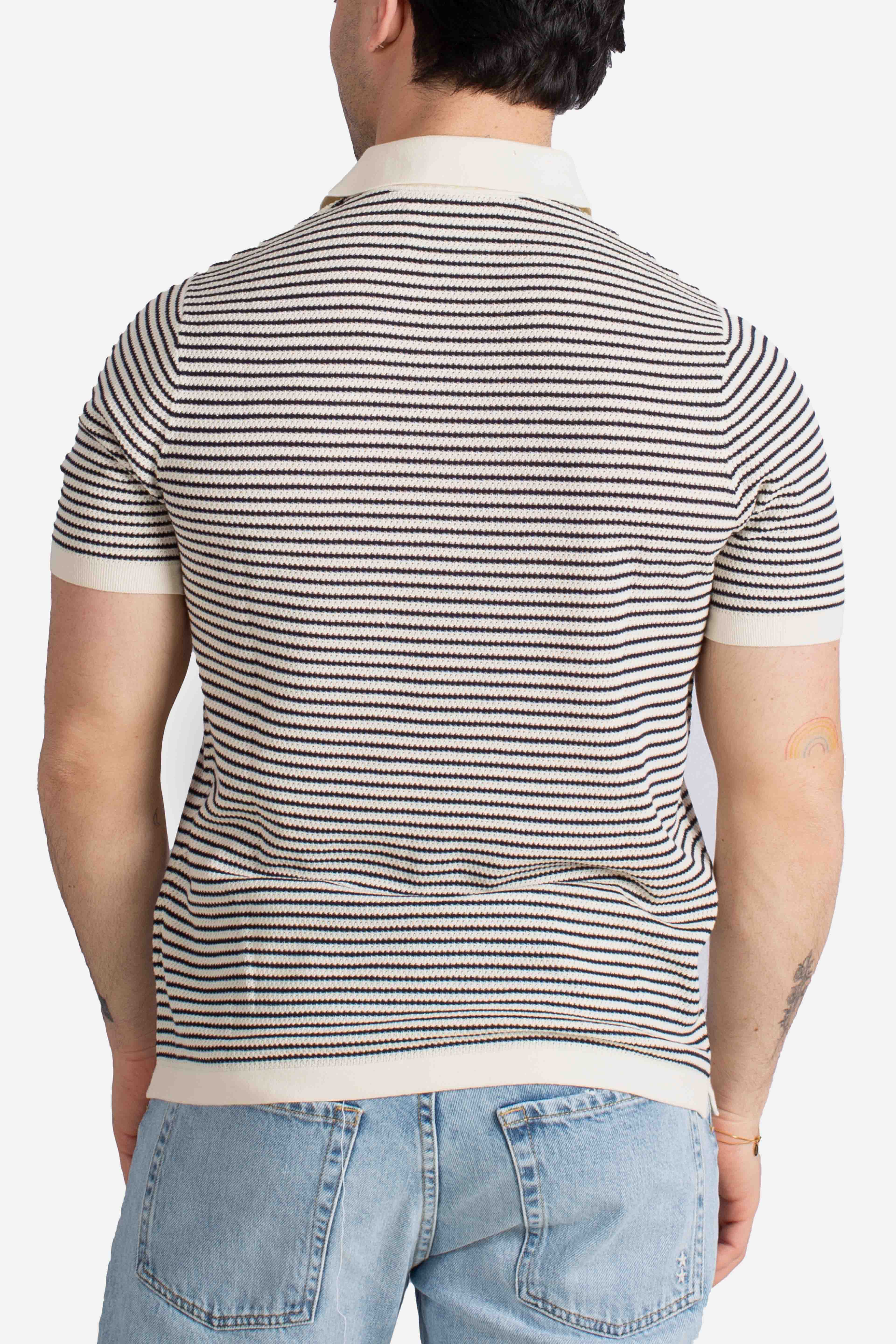 Polo in maglia Sloan stripes cotton blu white senza bottoni