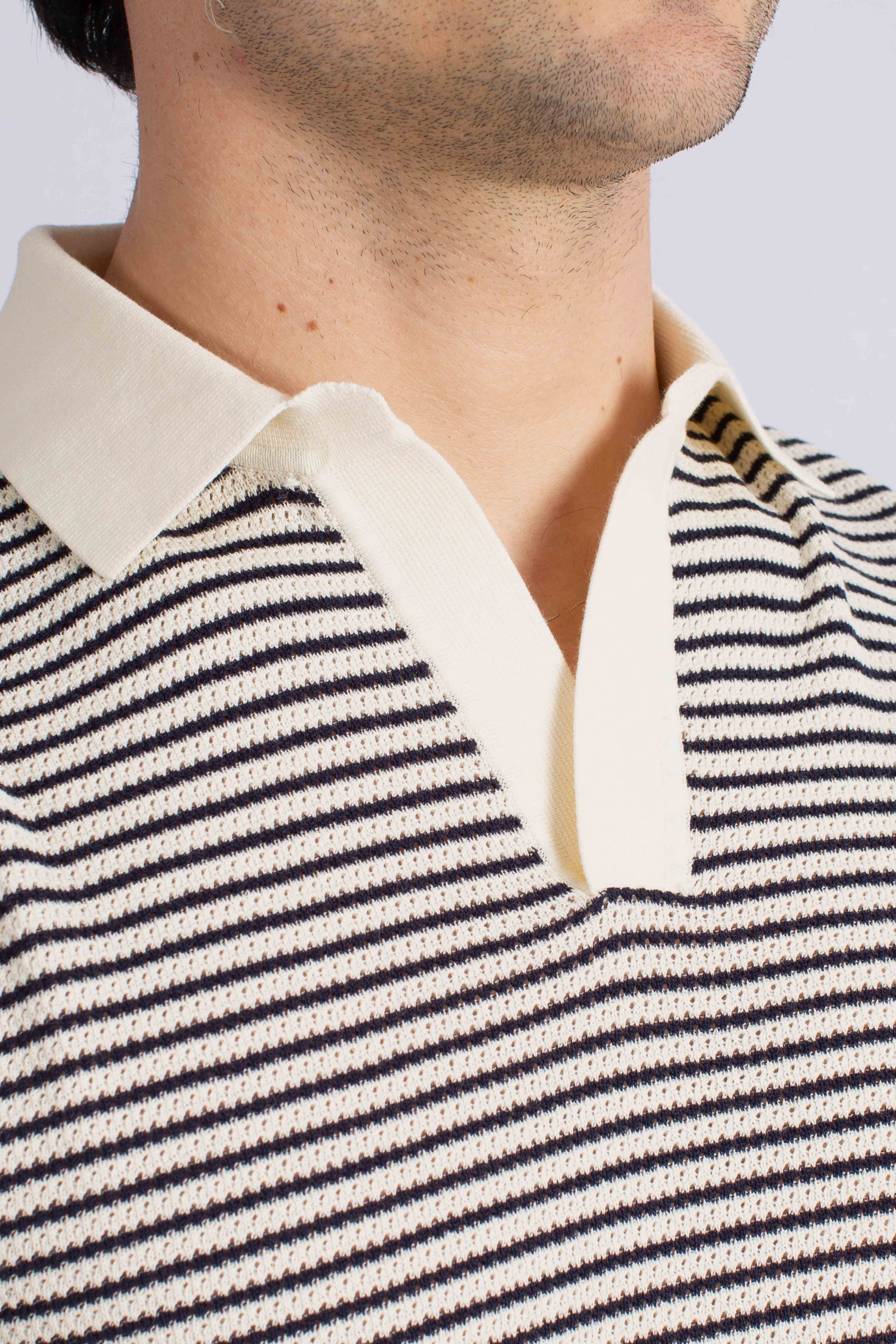 Polo in maglia Sloan stripes cotton blu white senza bottoni