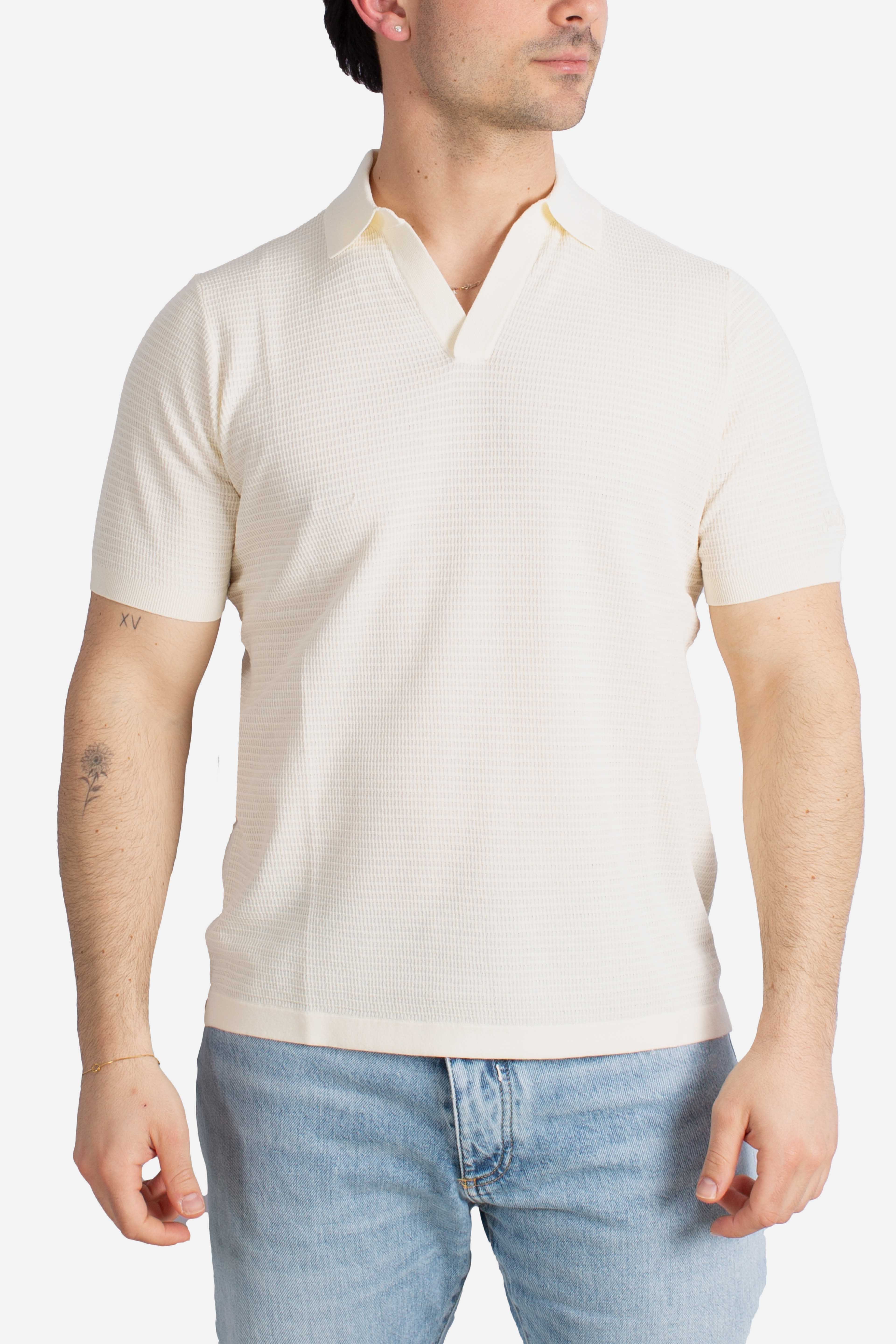 Polo in maglia Sloan waffle cotton cream senza bottoni