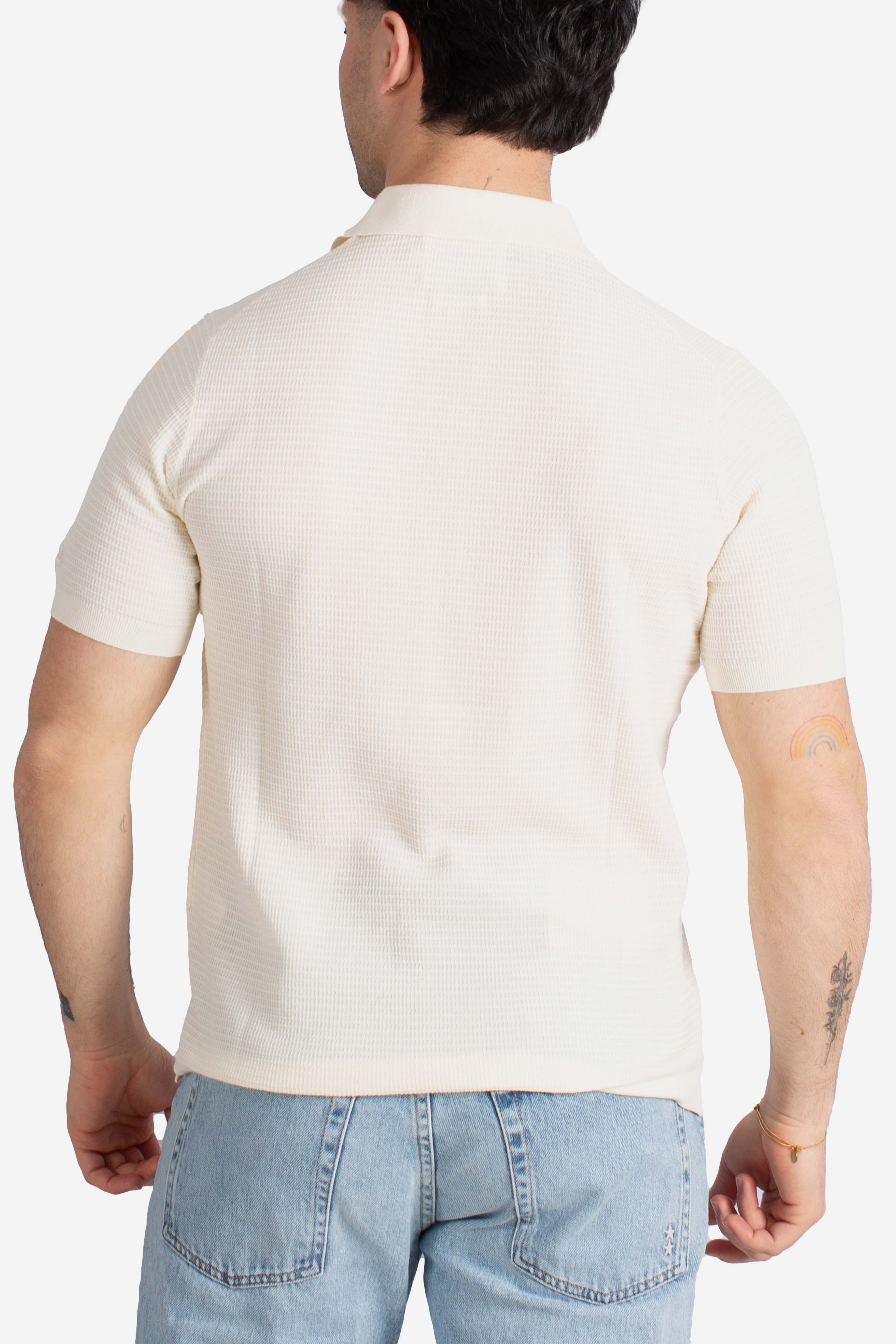 Polo in maglia Sloan waffle cotton cream senza bottoni