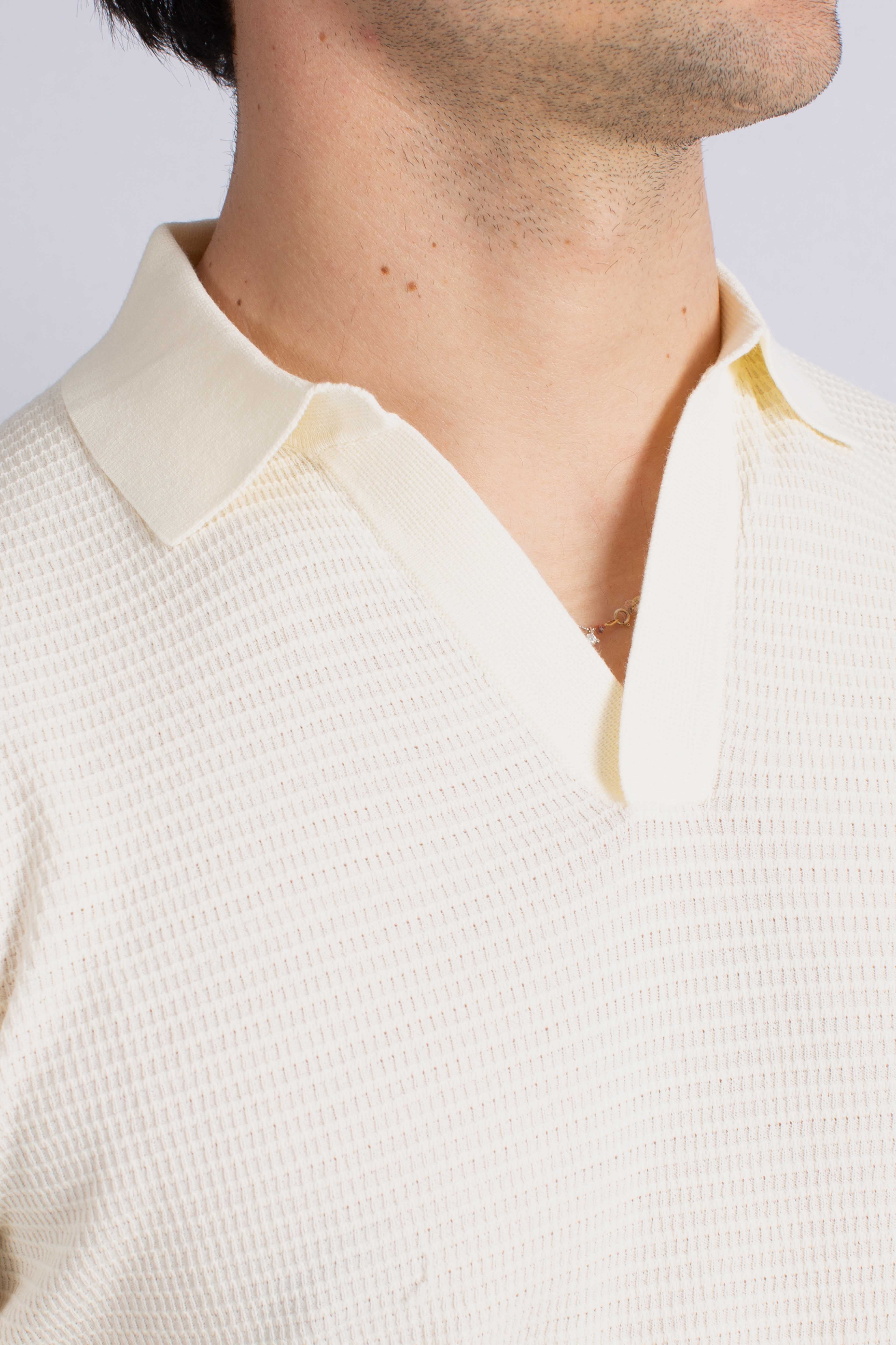 Polo in maglia Sloan waffle cotton cream senza bottoni