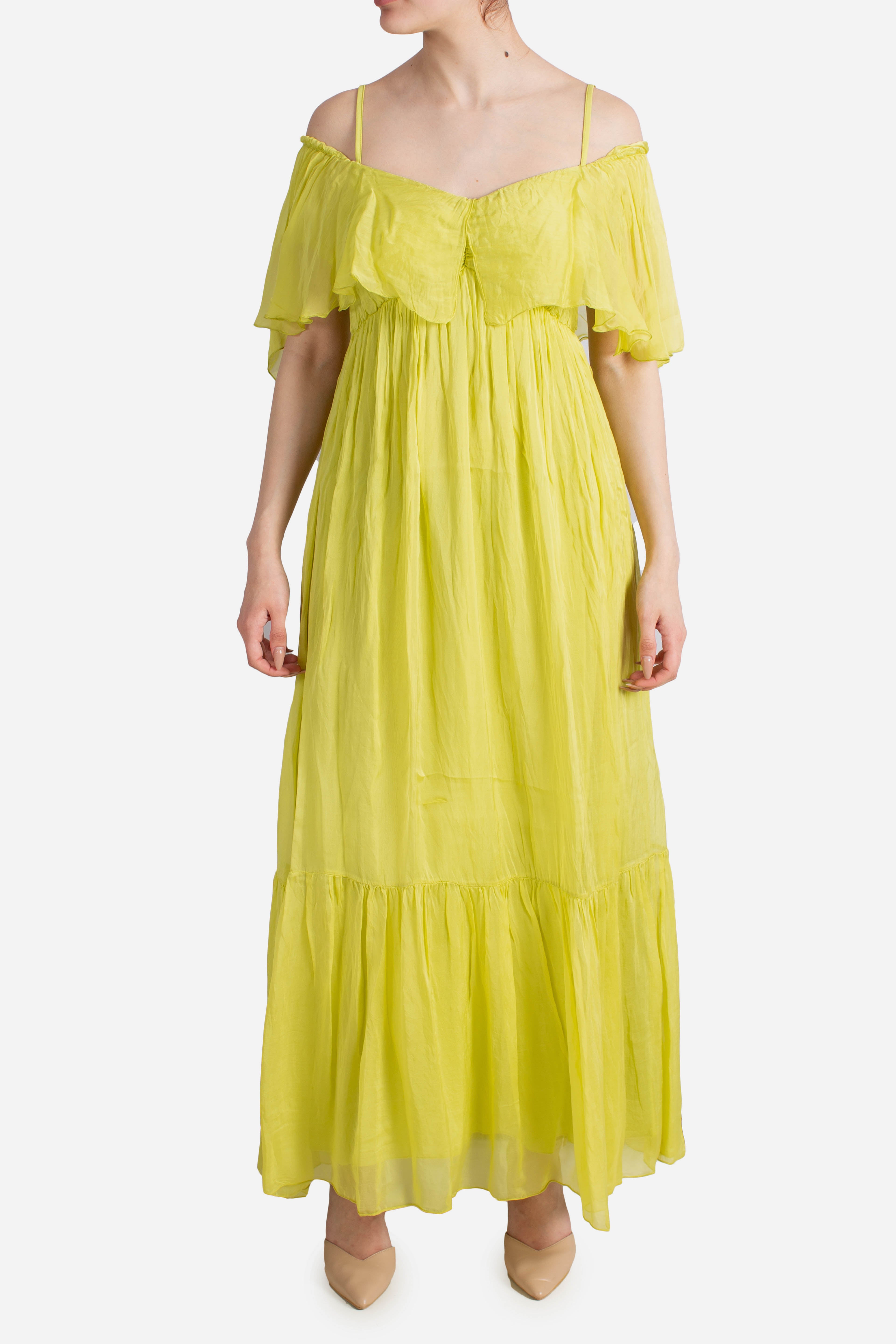 Abito lungo Dixie in viscosa e seta lime