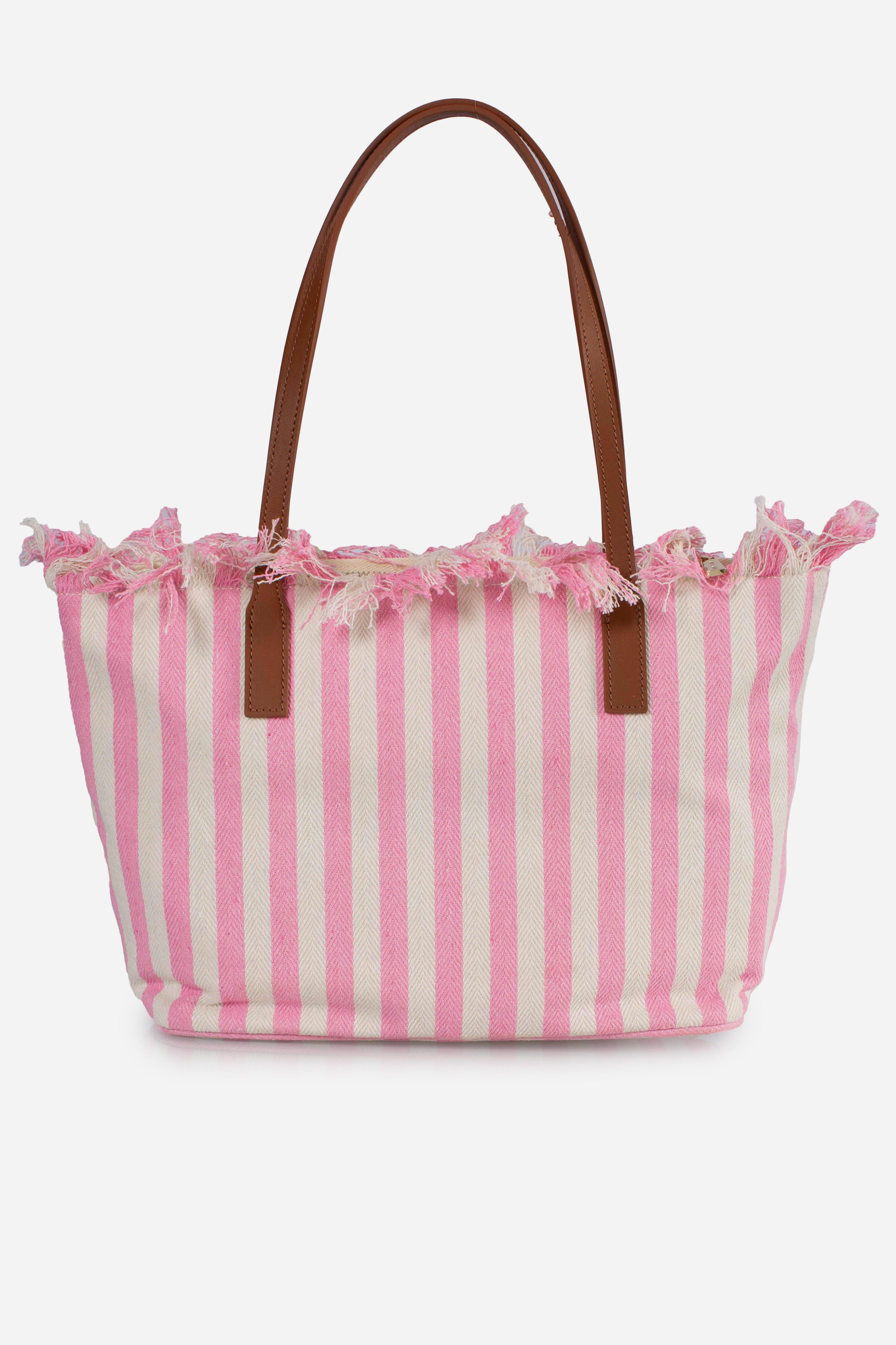 City bag mid fringe hb stripes white pink