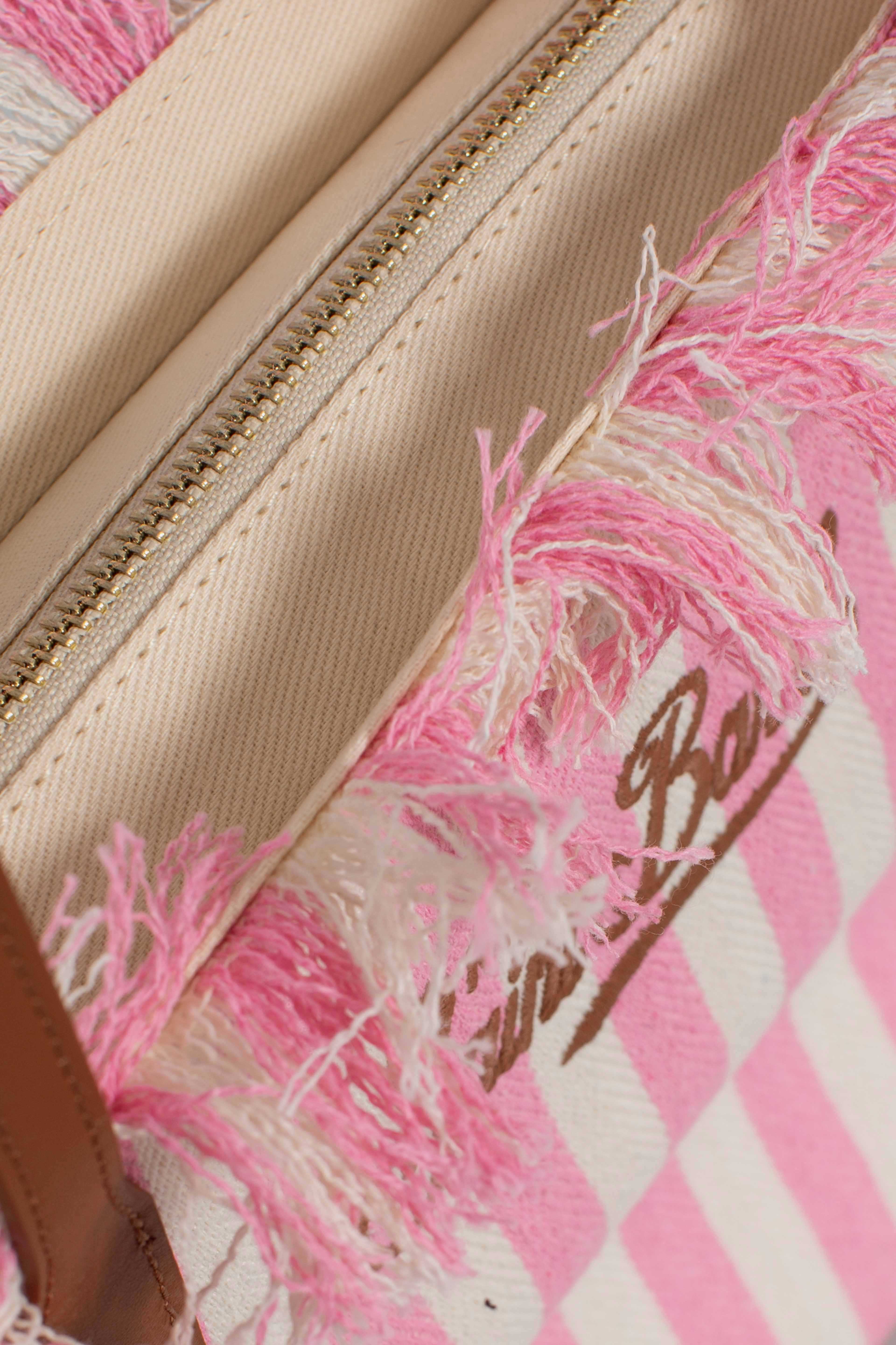 City bag mid fringe hb stripes white pink